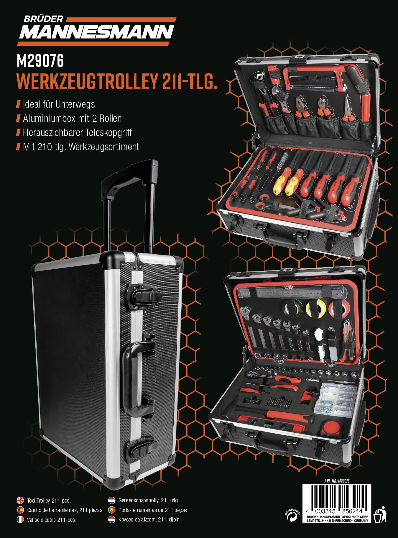 Brüder Mannesmann Wózek narzędziowy, 211-częściowy | M29076