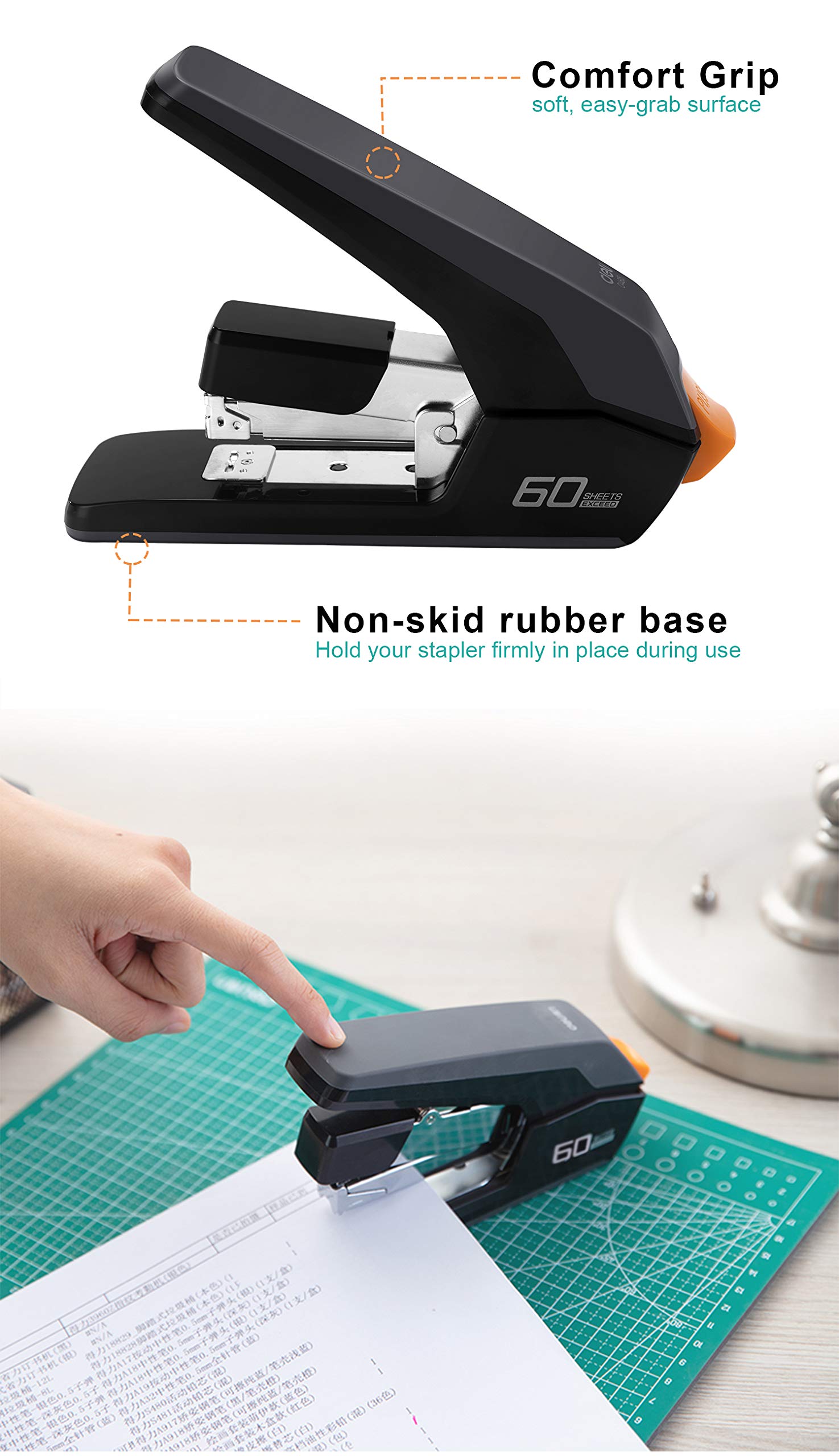 Deli Effortless Heavy Duty Stapler, One Touch Stapling