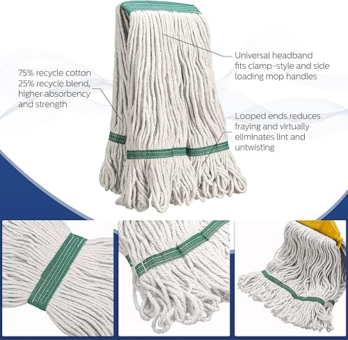 Miniatura 3 de Paquete de 6 cabezales de trapeador de algodón con extremo de bucle pesado, cabezal de trapeador resistente, repuestos comerciales, cabezal de