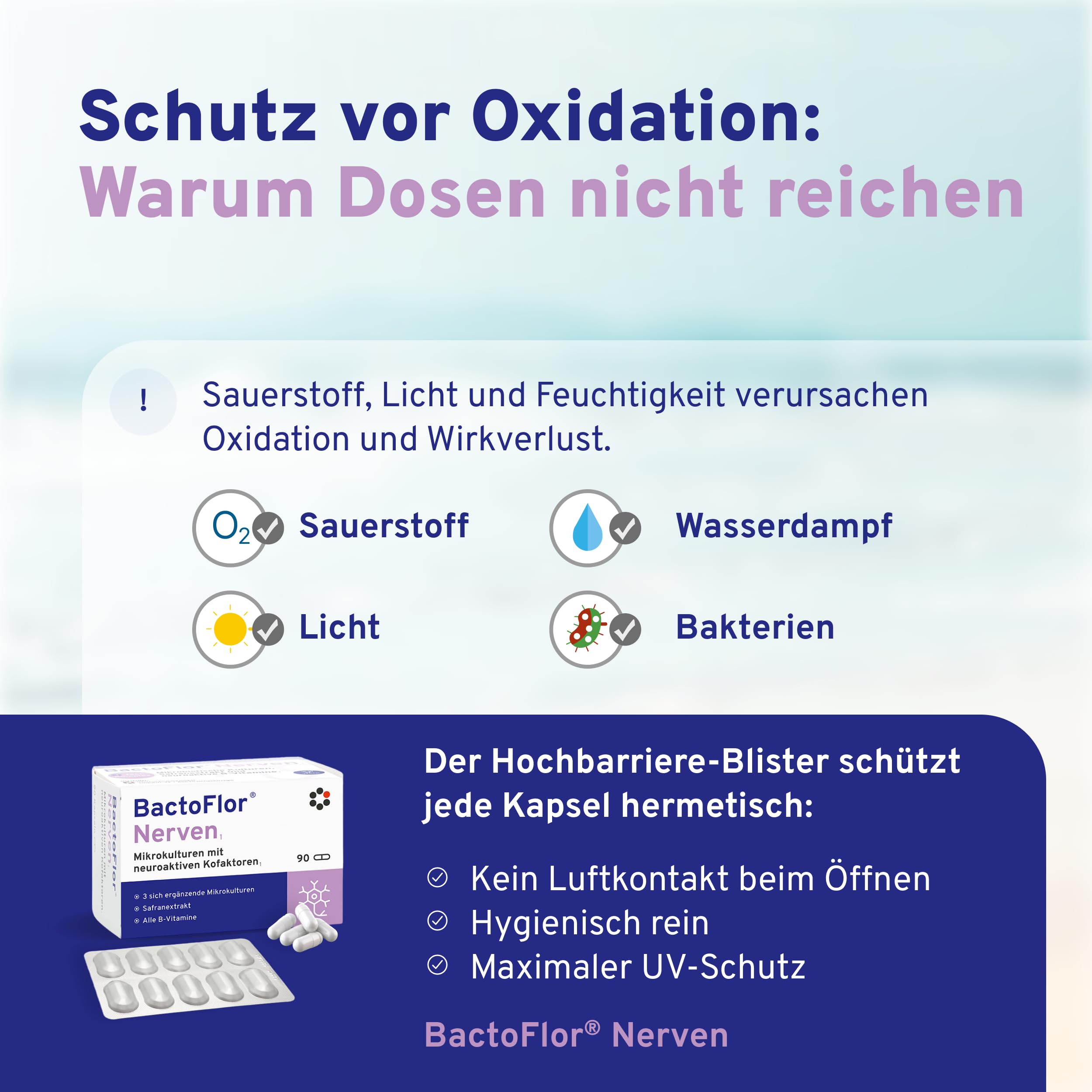BactoFlor® Nerven - Probiotika für Darmsanierung mit Vitamin B Komplex & Folsäure (90 Kapseln) - 3 Bakterienstämme mit Biotin, Safran & Lactobacillus - Vitamin B1, B2, B3, B6, B12 - laktosefrei