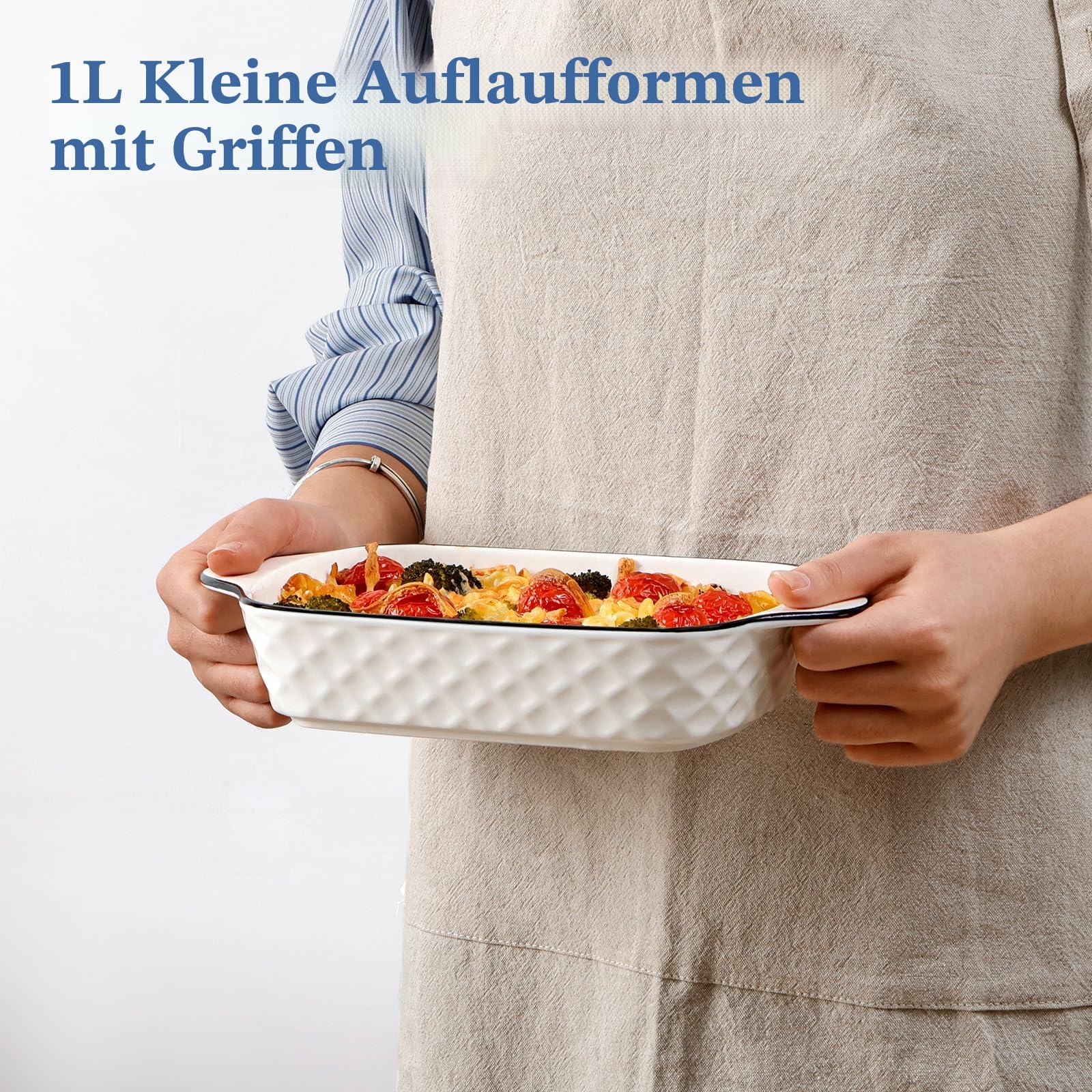 NUTRIUPS 26.5cm Kleine Auflaufformen 4er Set, 1L Rechteckige Lasagneformen, Kleine Keramik Backform, Rechteckige Backformen mit Griffen, Ofenfest & Mikrowellenfest
