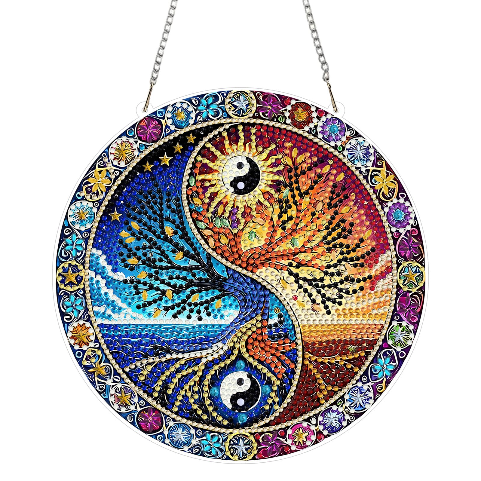 NEWENMO 5D Tree of Life Diamond Painting Hanging,Landscape Diamond Art Hanging Ornament Kits,Crystal Rhinestone Acrylic Gem Art Pendant Ornaments,for Windows,Walls,Doors and Garden Decoration — image 1