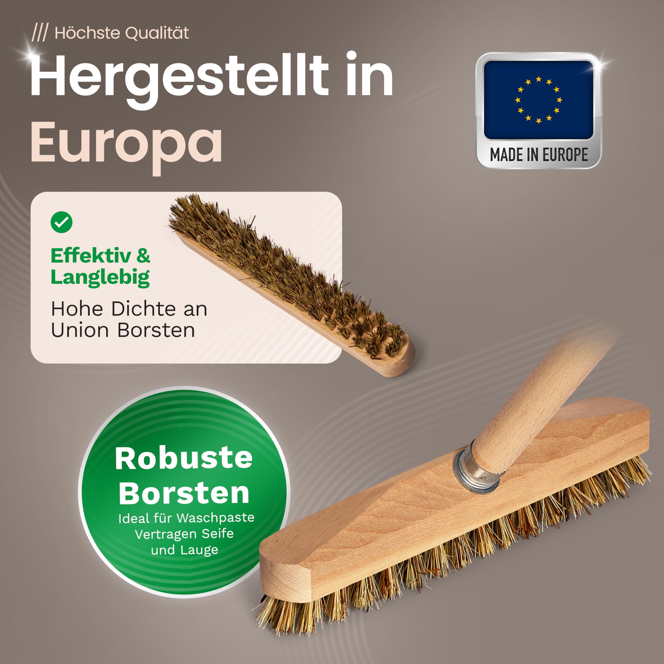 Novaliv 2 limpiaparabrisas de madera estable con cerdas de plástico con rosca y mango de madera | Cepillo de suelo Union | Ideal para limpiar balcón, terraza, jardín, interior y exterior
