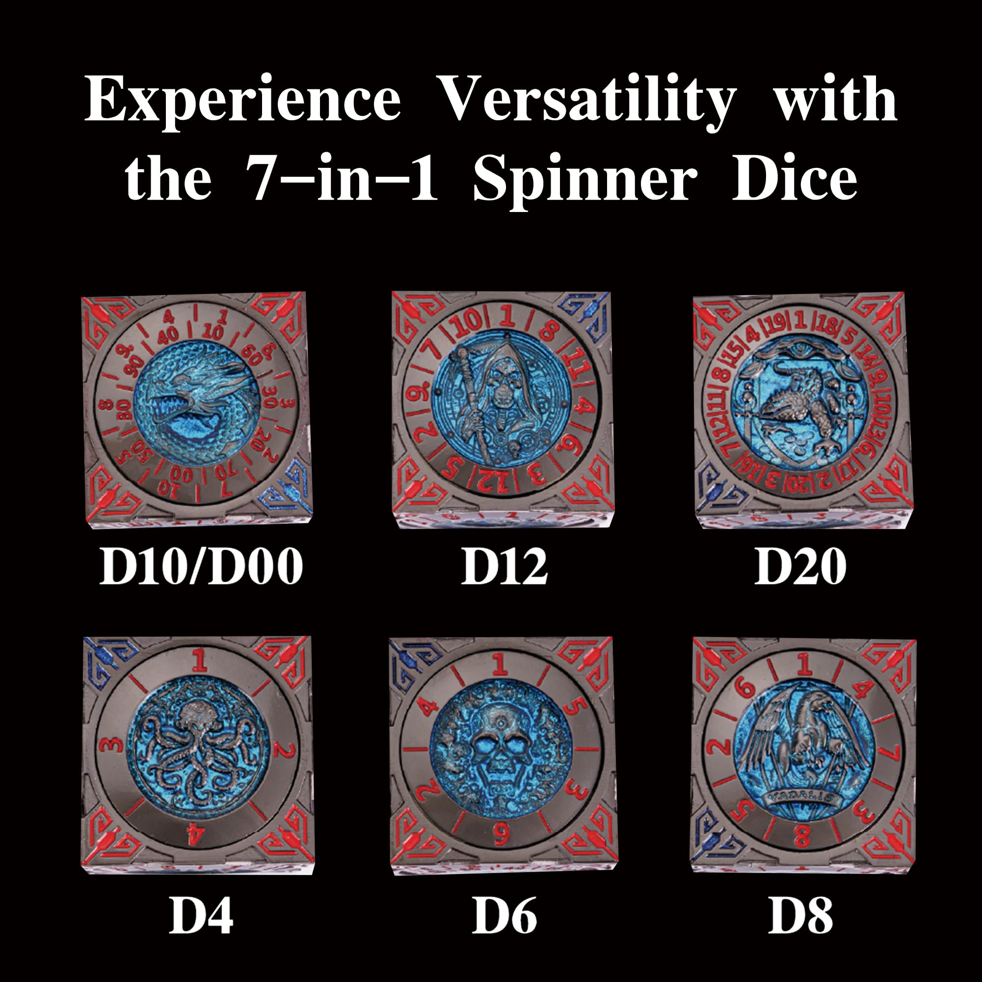 cusdie 7-in-1 Spinner Dice Set, Unique Metal D&D Dice Set including Gift Box for Role Play Game Gifts - Image 3