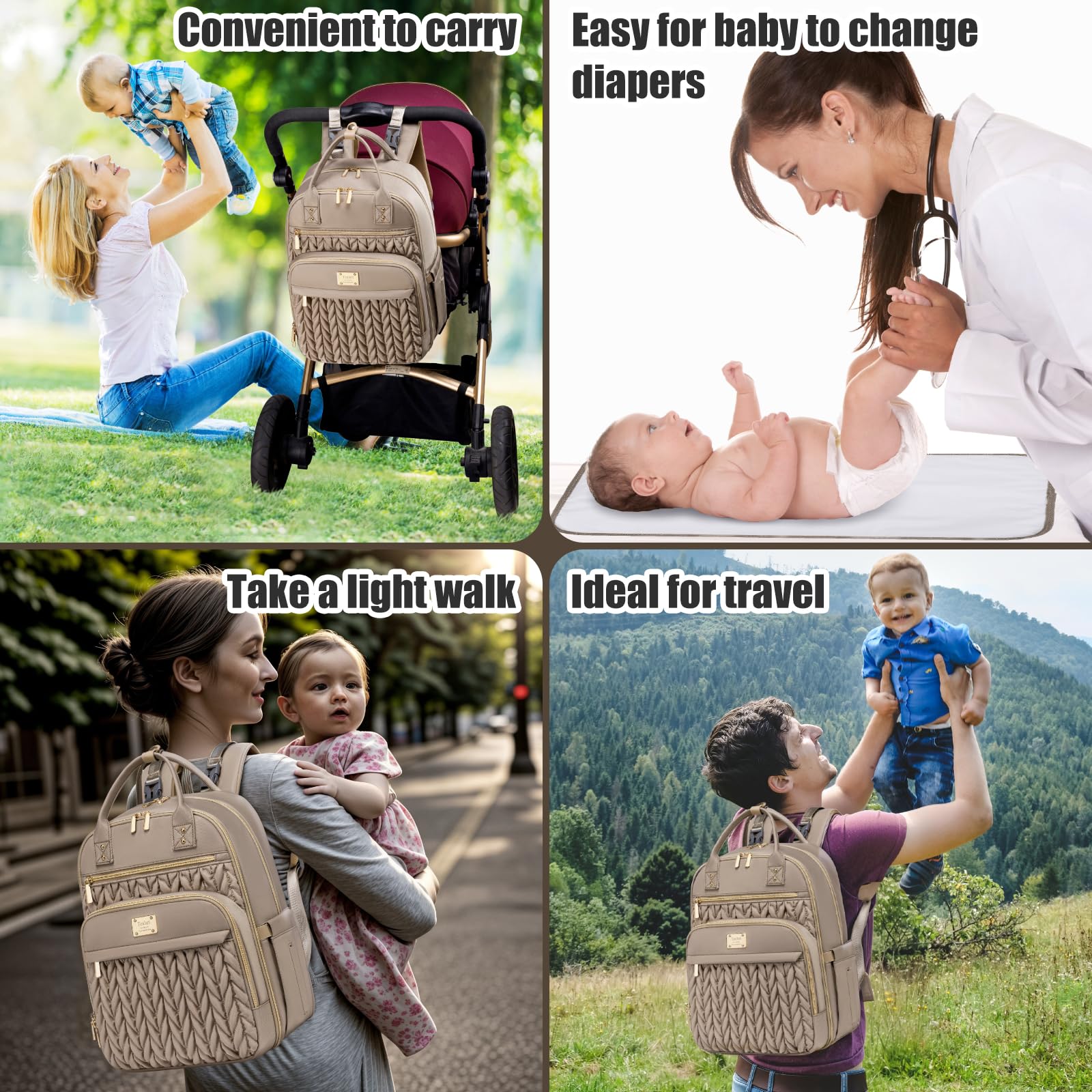 Tealari Mochila unisex para pañales (paquete de 1), Khaki, L, Elegante bolsa de pañales para bebé, mochila de viaje