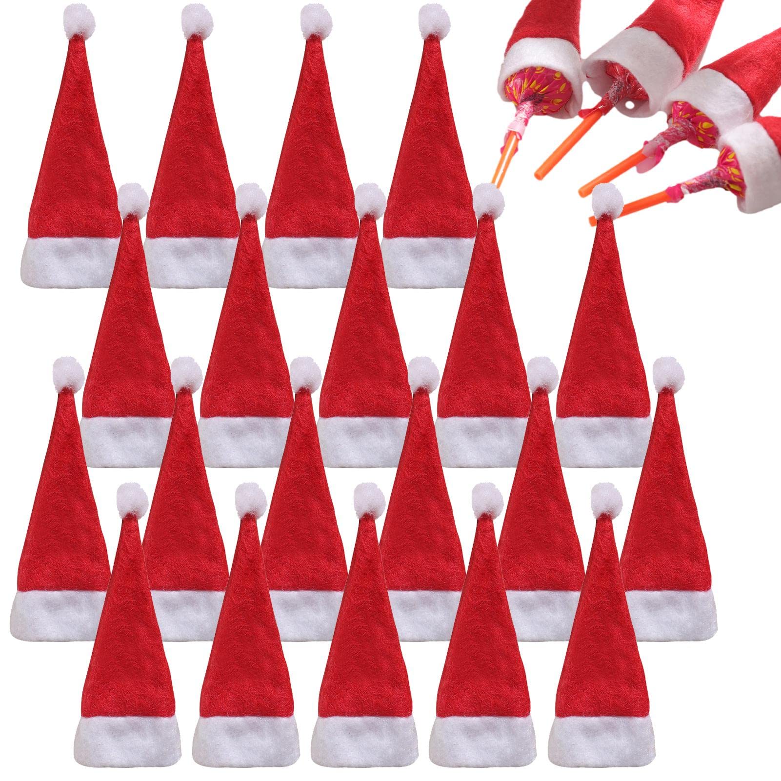 Amosfun 24 Pezzi Mini Cappellini Di Babbo Natale Per Lecca-lecca, Decorazioni Natalizie Per Caramelle E Bottiglie, 7x4 Cm, Rosso