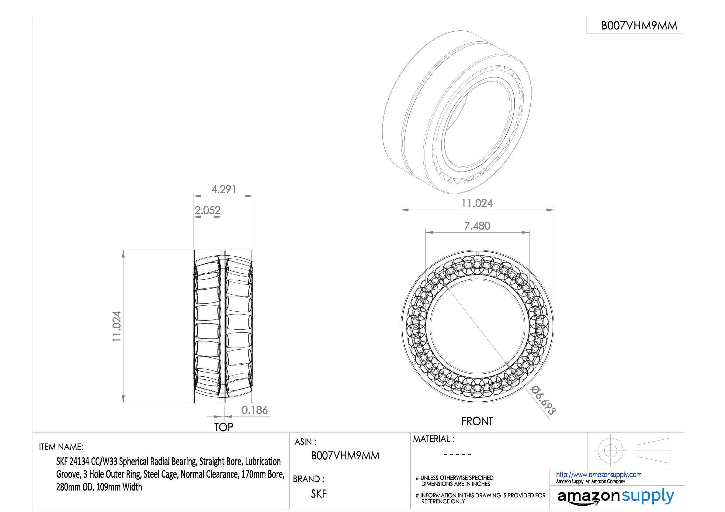 SKF 24134 CC/W33 Roulement à rouleaux radial