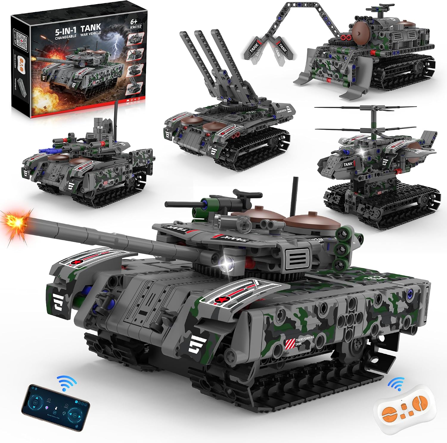 Amazon.com: kiothdre 5 in 1 RC Tank Building Block Set with 2.4Ghz ...