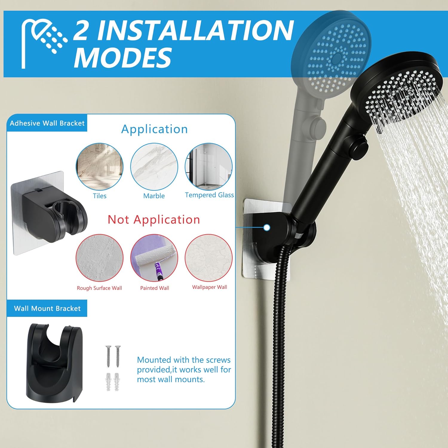 RV Shower Faucet Black, Metal 4" Camper Shower Faucet with Hose and Shower Head for RV, Camper, Motorhome, Travel Trailer, Matte Black