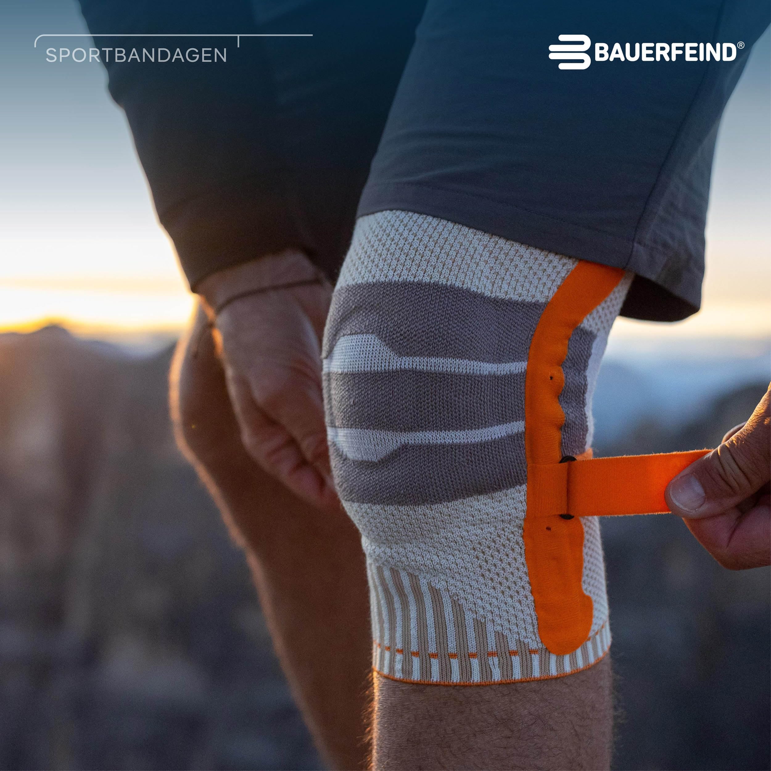 BAUERFEIND Kniebandage zum Wandern „Outdoor Knee Support“, 1 Unisex Wanderbandage zur Wanderausrüstung, Rechts & Links tragbar, Individuell einstellbarer Strap, Merino Wolle