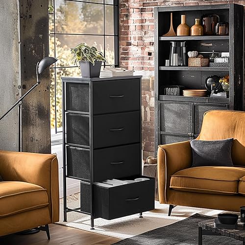 Miniatura 2 de Sweetcrispy Mesita de noche pequeña cómoda de dormitorio con 4 cajones de tela, mueble auxiliar de cabecera mesa auxiliar, mesita de noche cómoda