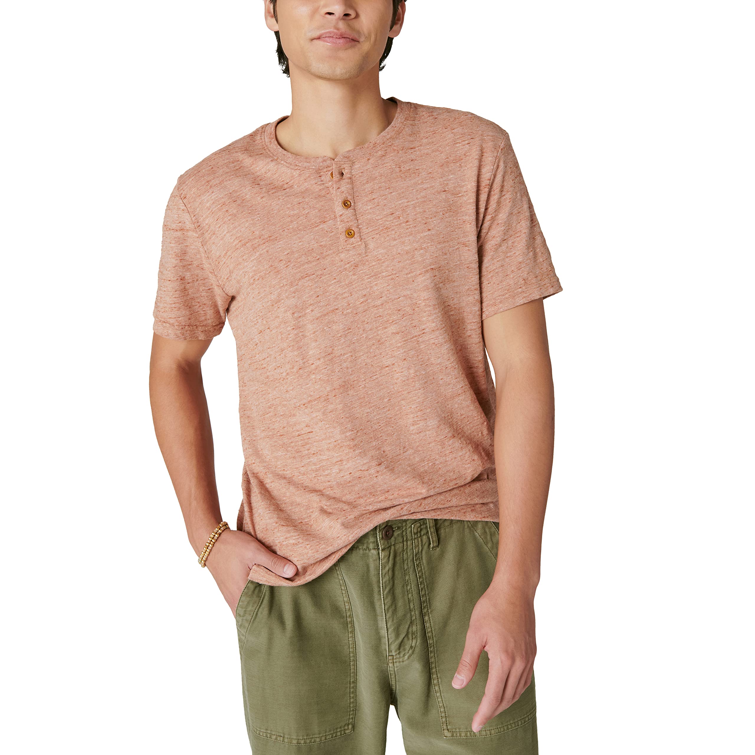 Lucky Brand Men's Short Sleeve Linen Henley Shirt