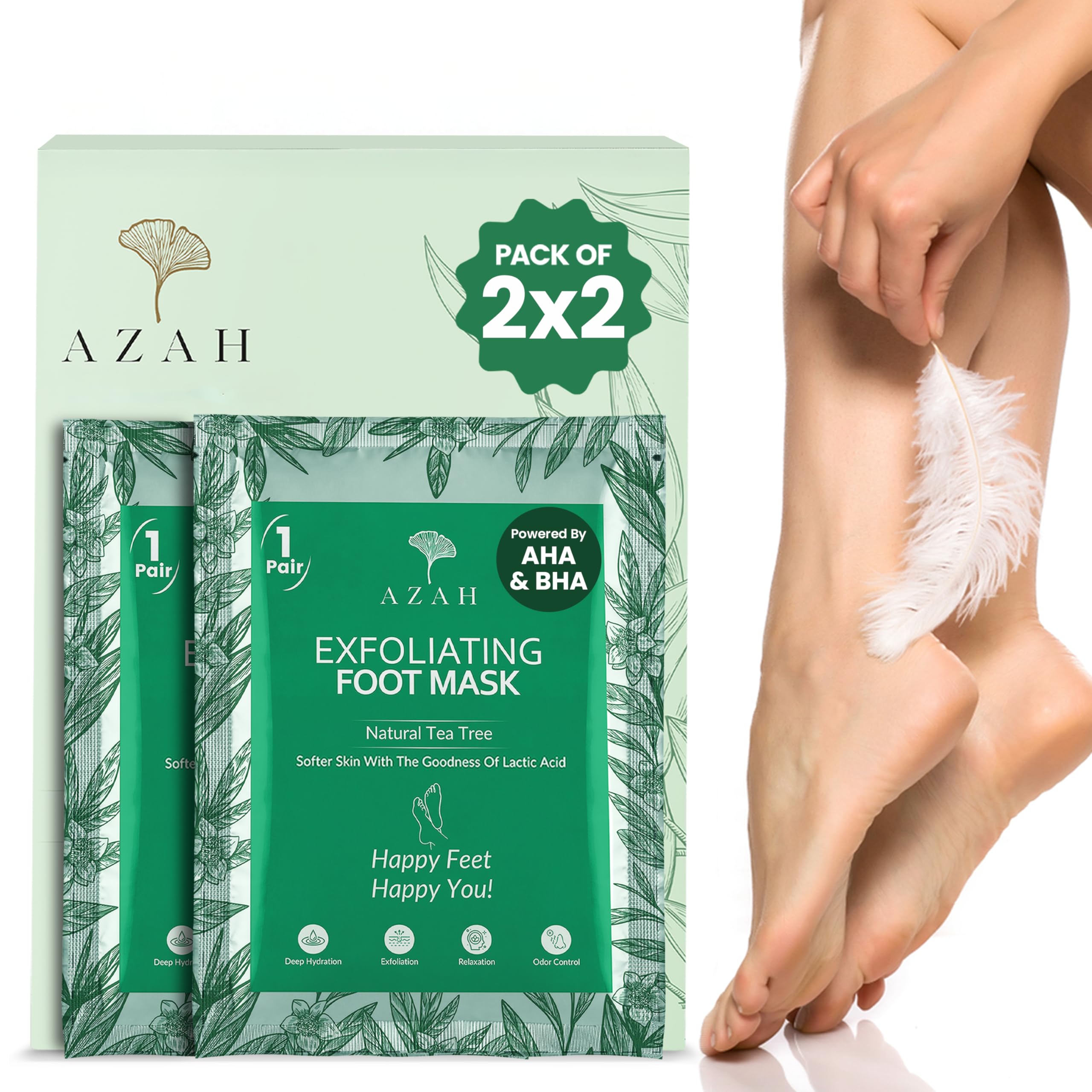 Azah Foot Mask Peeling Feet Mask [Pair of 2] | Foot Peel off Mask for Cracked Feet | Peeling and Exfoliating | Legs care at Home | Exfoliating Sheet for Home | Tea Tree Sheet