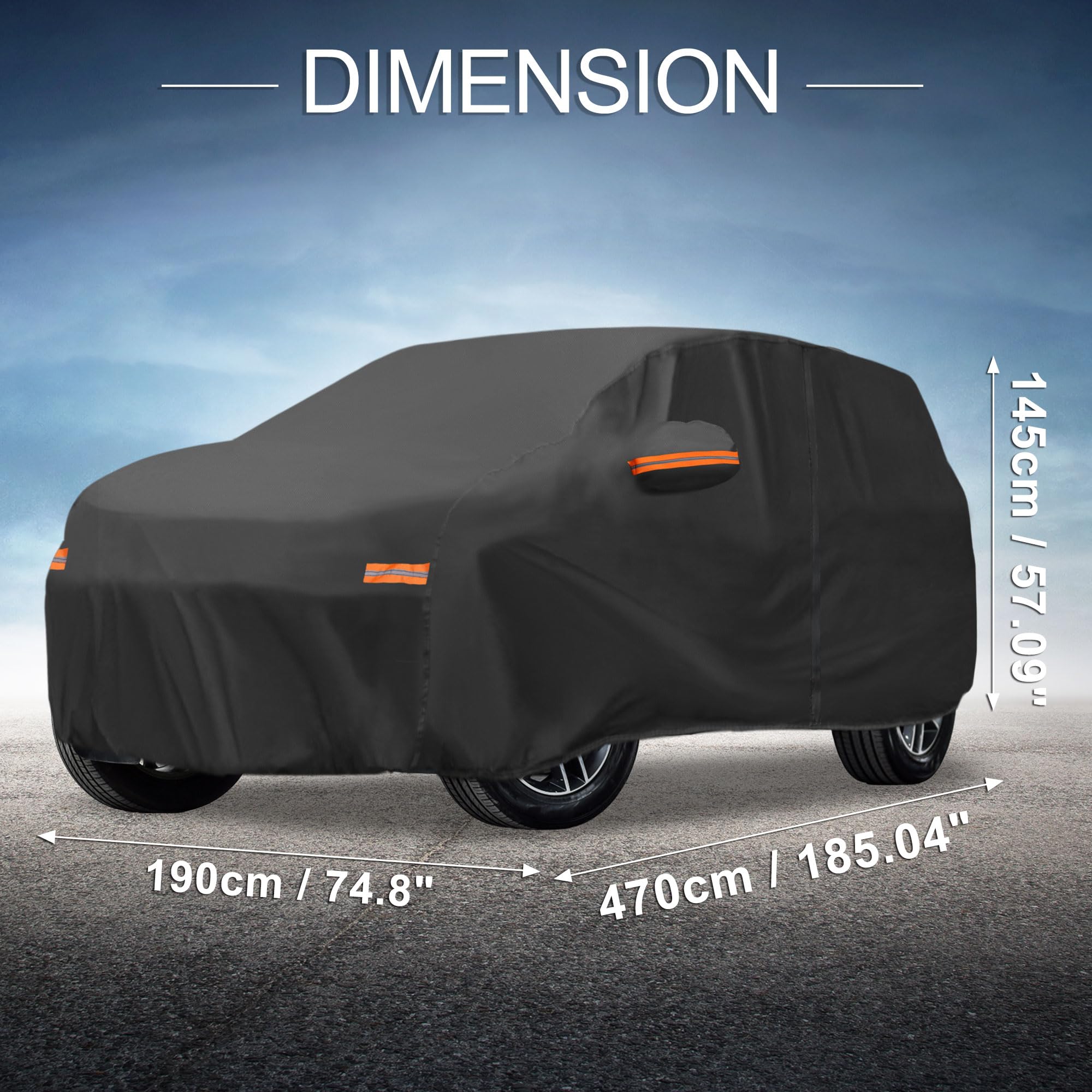 X AUTOHAUX Car Cover Outdoor Waterproof Sun Rain Snow Hail Protection with Left Side Door Zipper 210D-PU for — view 8