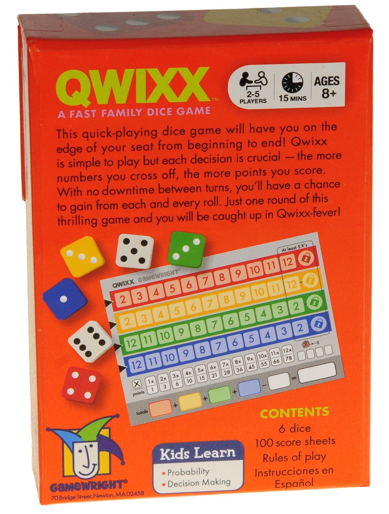 Deluxe Games and Puzzles QWIXX Dice Game, 2 Replacement Scoresheet Packs, RED Velvet Drawstring Pouch, Bundled Items - Image 6