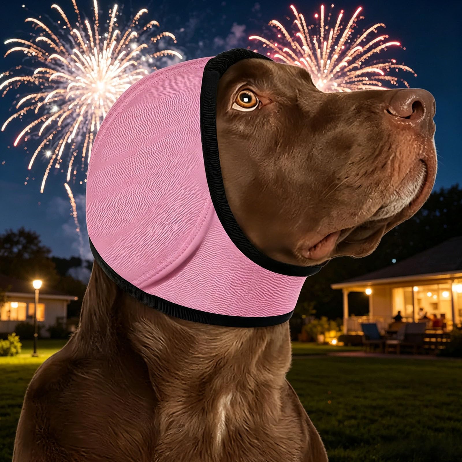Dog Ear Muffs Noise Protection, Noise Cancelling Ear Wrap for Dogs, Adjustable No Shake Dog Ears Cover for Grooming Bathing Swimming Travel (Pink,L)