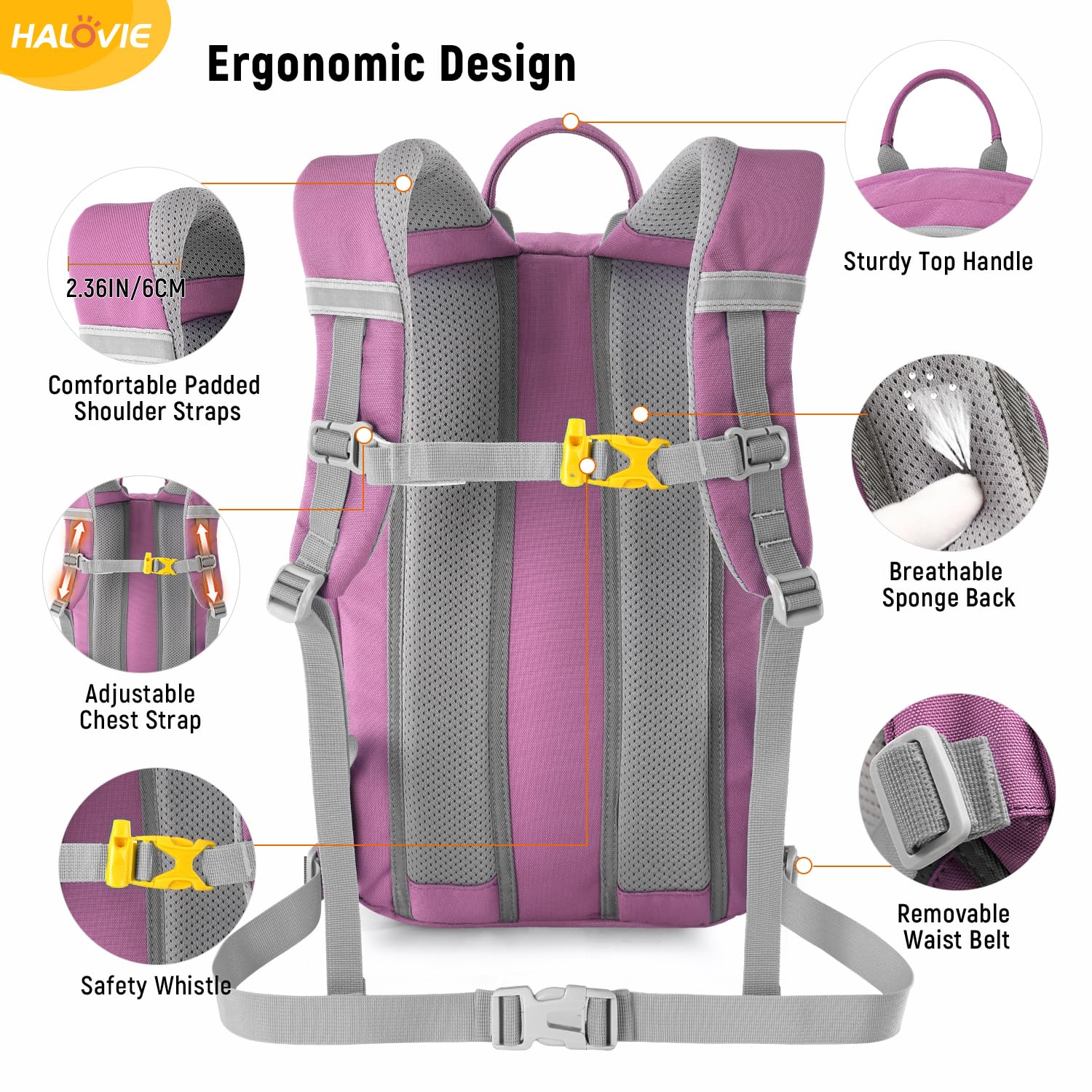 HALOVIE Kinderrucksack 12L mit Brustgurt für 6-10 Jahre Wanderrucksack Outdoor
