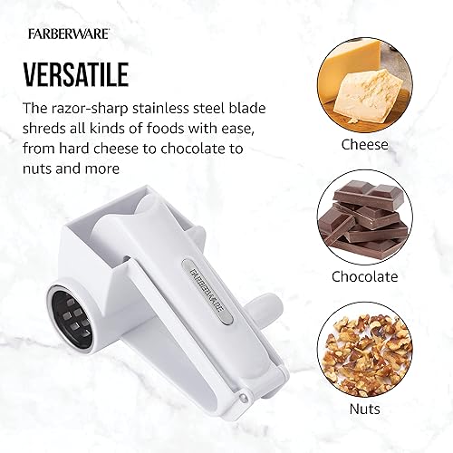 Miniatura 4 de Farberware Rallador rotativo profesional con tambor de acero inoxidable grabado fino, 4.33x5.51x3.54 pulgadas, blanco