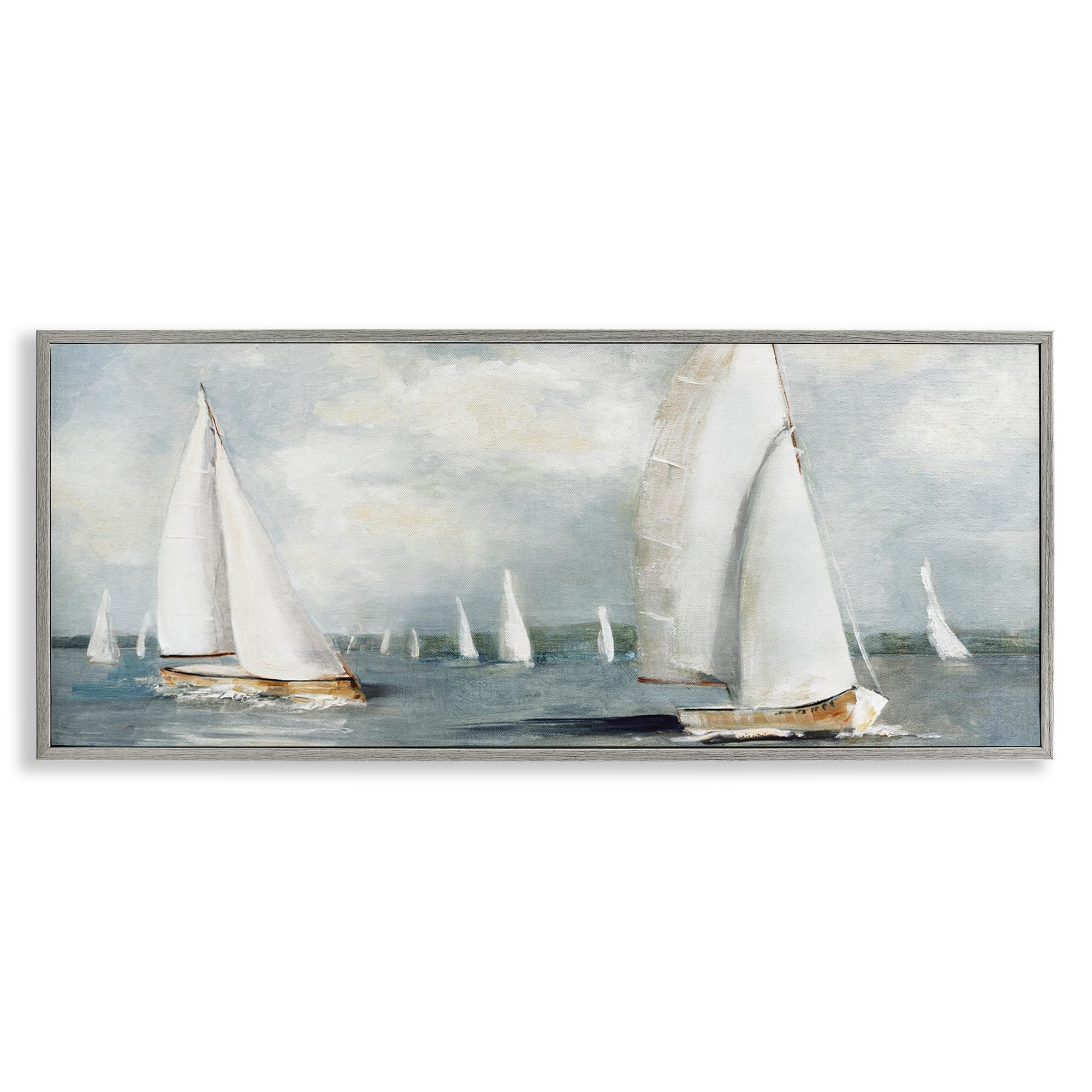 Stupell Industries 'Windy Sailboat Fleet', Framed Giclee Art, Gray, 24 x 10 Inches, Easy to Hang and Sturdy, Made in USA, by Sally Swatland