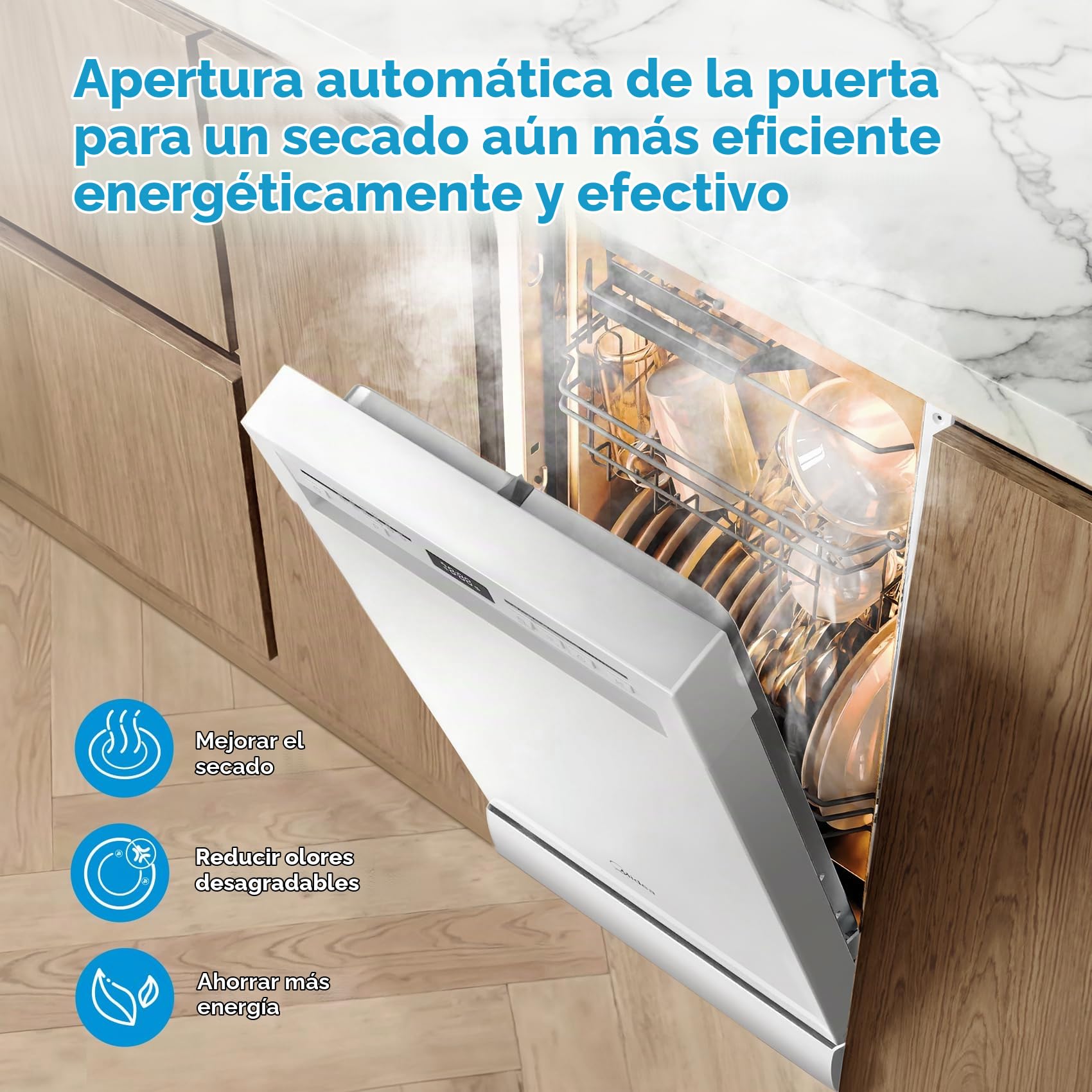 Midea SF 5.45NW10C Lavavajillas 45 cm Independiente y Bajo Encimera, 10 Servicios, 7 Programas, Lavavajillas 45 cm con WiFi, 44 db, Retraso de Inicio, Apertura de Puerta Automática