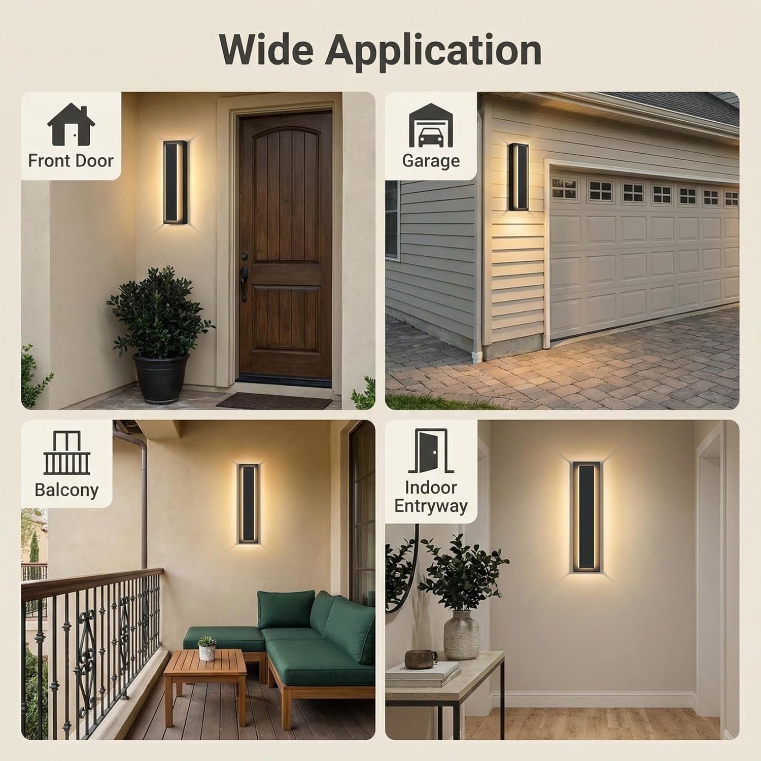 Picico 12" Modern Outdoor Wall Light, 4.33" Wide Covers Junction Box Dimmable Modern Outdoor Lights 3000K-6000K, IP65 Waterproof Black Long LED Exterior Wall Light Fixtures for Porch Garage Front Door