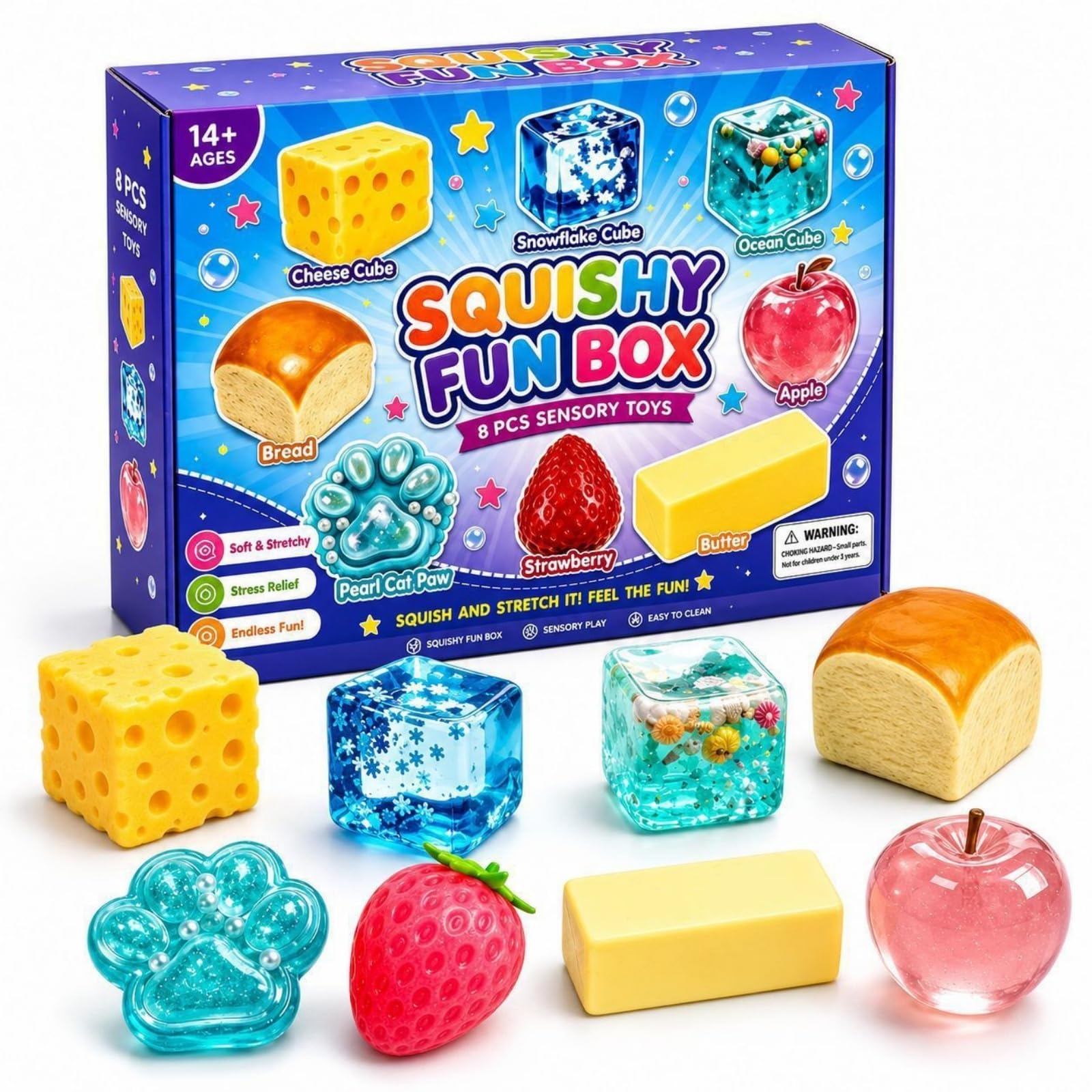8 Pack Food Themed Squishy Stress Toys, Slow Rising Squeeze Fidget Toys, Cute Sensory Decompression Toys for Anxiety Relief, Portable Stress Relief Gifts for Adults Teens Students Office Home