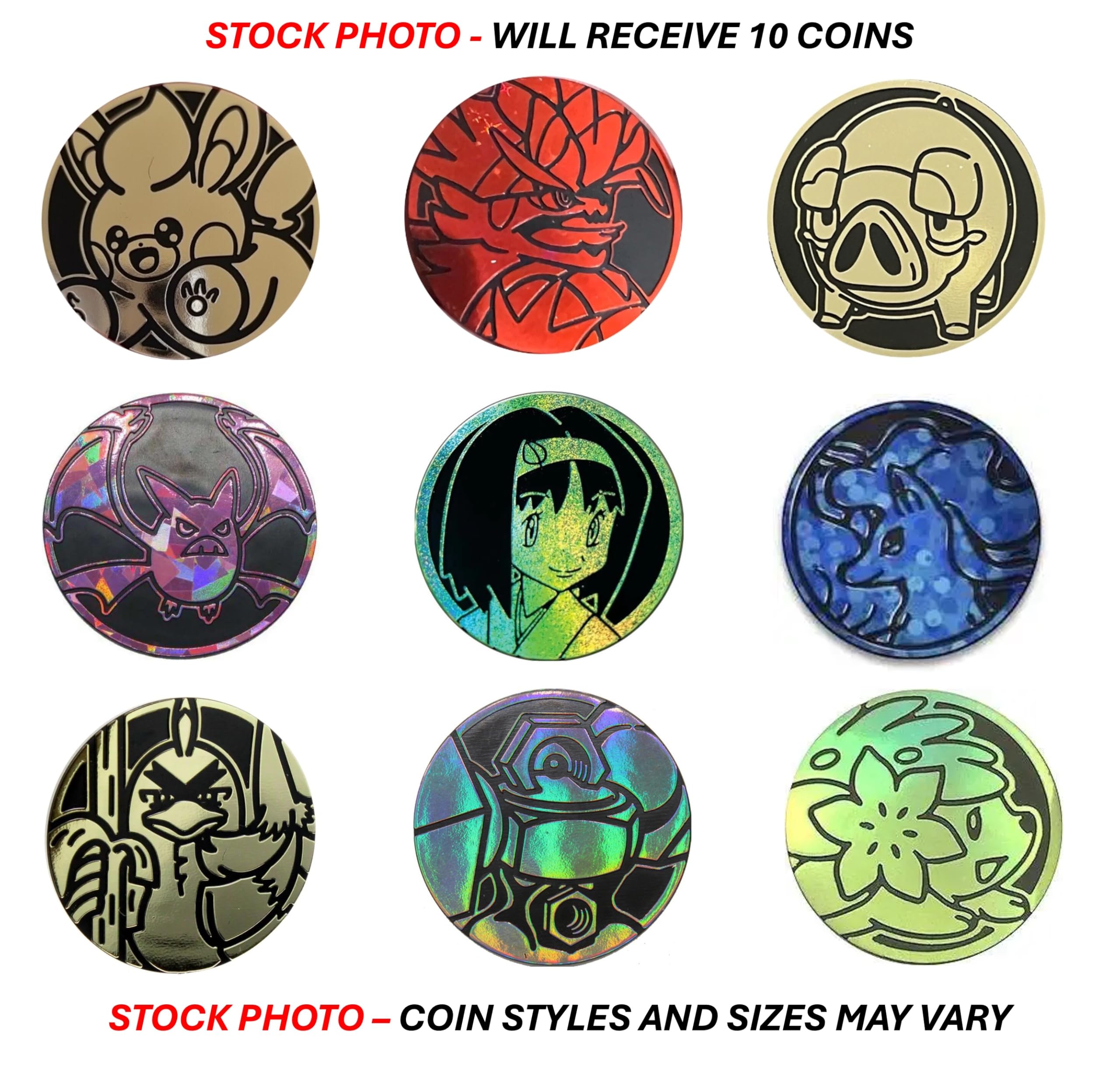 Pokémon Assortiment de 10 pièces de jeu Pokémon - Sans doublons - Pièces métalliques en plastique