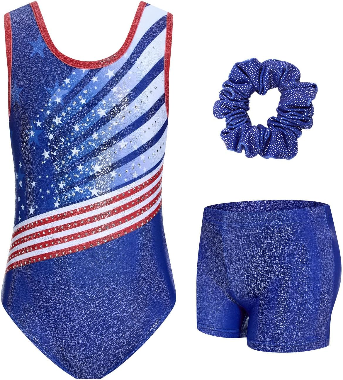 JiAmy Girls Gymnastics Leotards, Glitter Ballet Dance Unitards Biketards Activewear with Short & Hairband for Kids