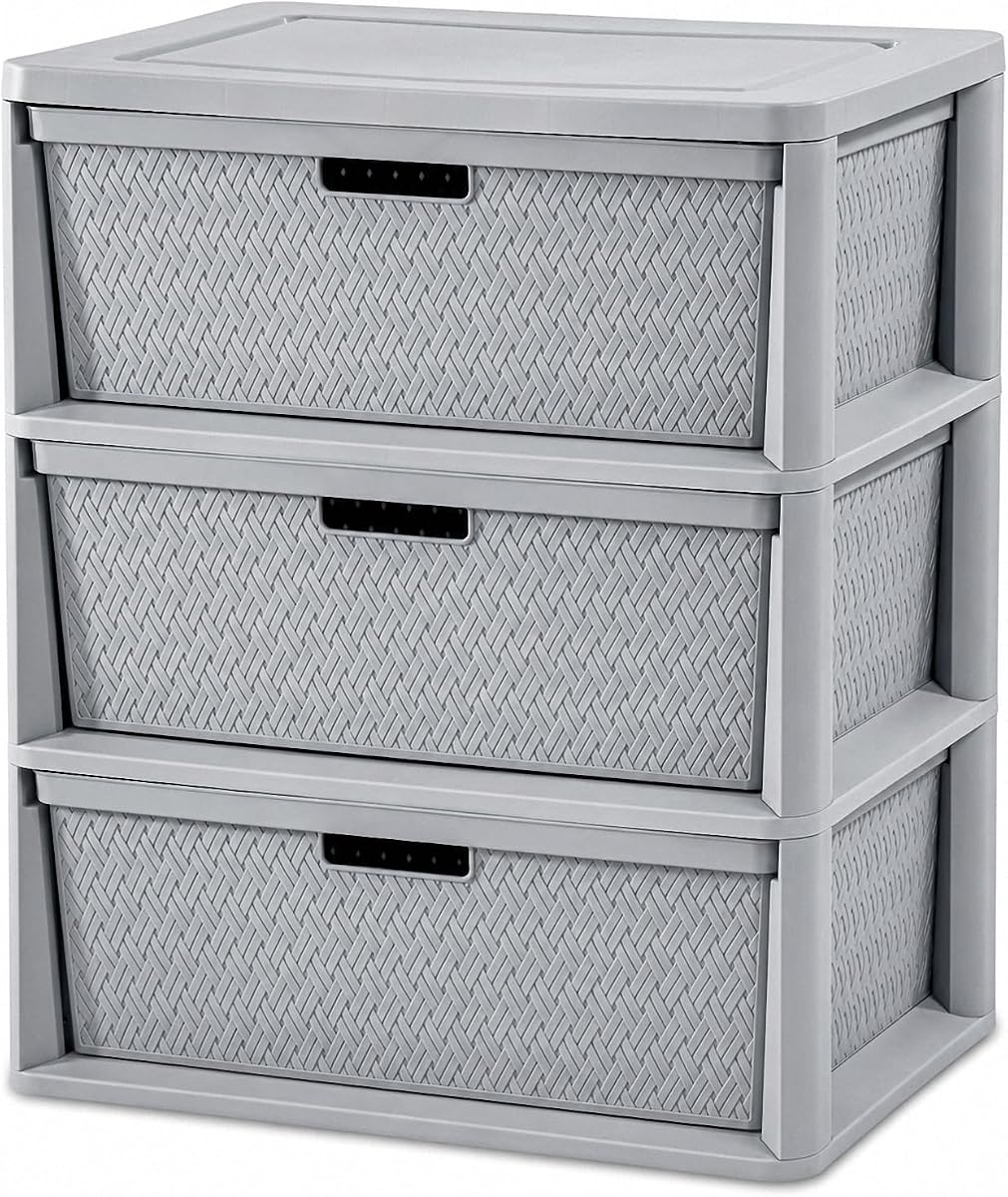 3 Drawer Storage Organizer, Plastic Drawer Organizer Tower, Gray | Removable Storage Drawers for Bedroom, Closet Storage Organizer & Dorm Room