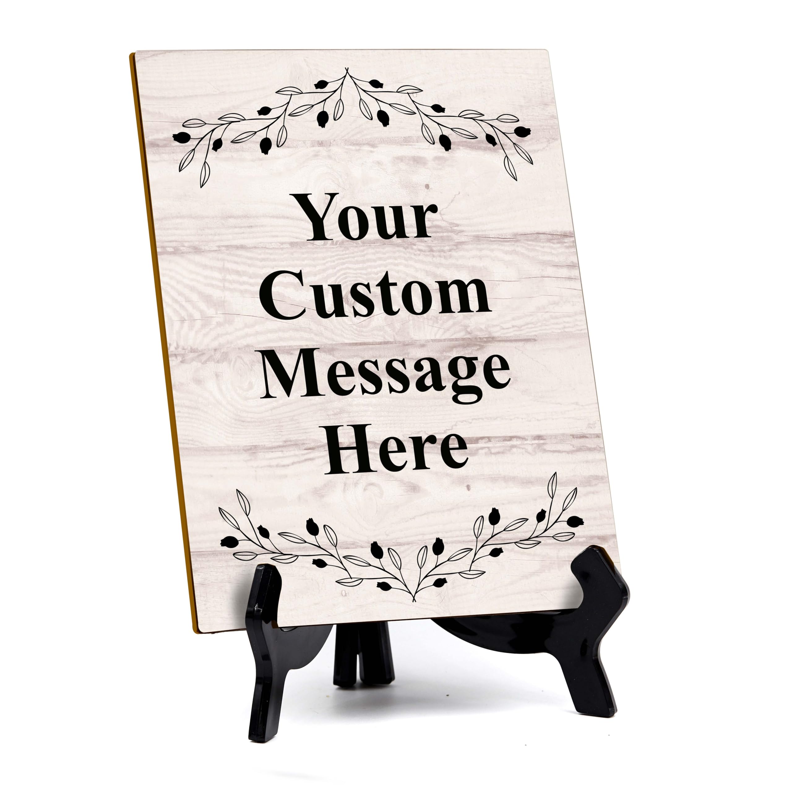 Signs ByLITA Custom Personalized Rectangle Table Sign (6" x 8") Floral Branches | Write Your Own Message | Design Your Sign