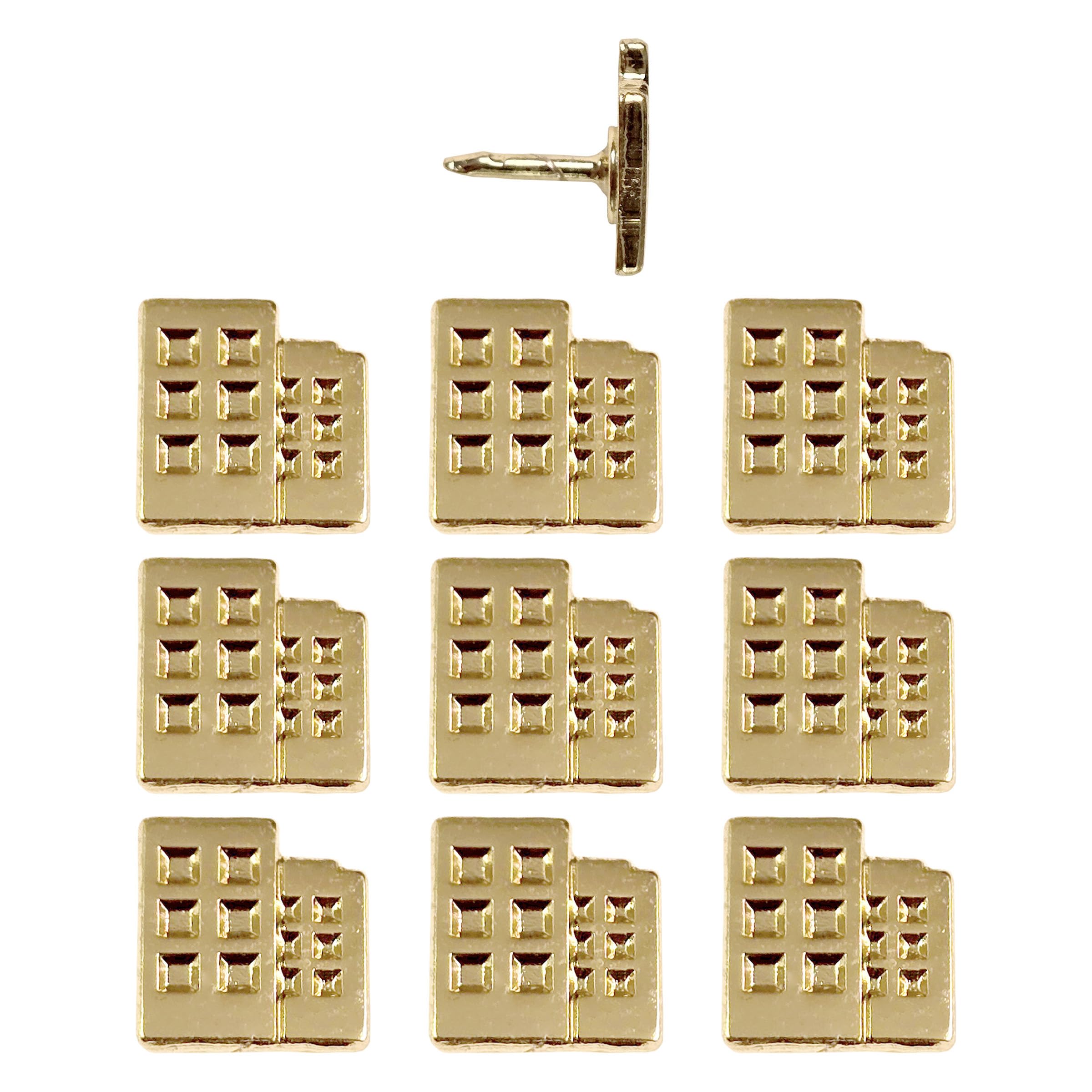 Building Push Pins - Gold Metal Building Pins - for Cork Board, Maps, or Lapel Pin Use - Designed in USA - Set of 10