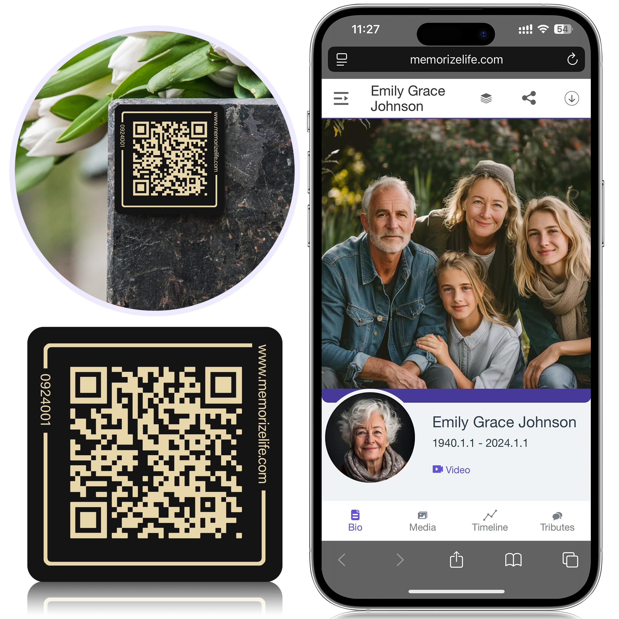 BERXOL Memorial QR Plaque for Cemetery Tombstones with Memorial QR Keychain– Create and Share Personalized Webpage with Photos, Videos, and Memories for Loss of Loved Ones