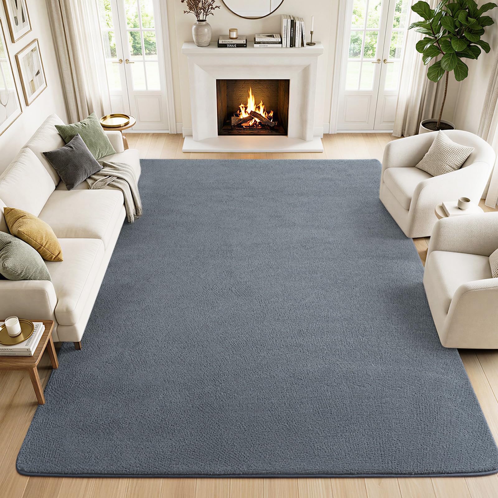 Rezutan Large Rugs for Living Room 240X340cm Grey Soft Fluffy Carpet