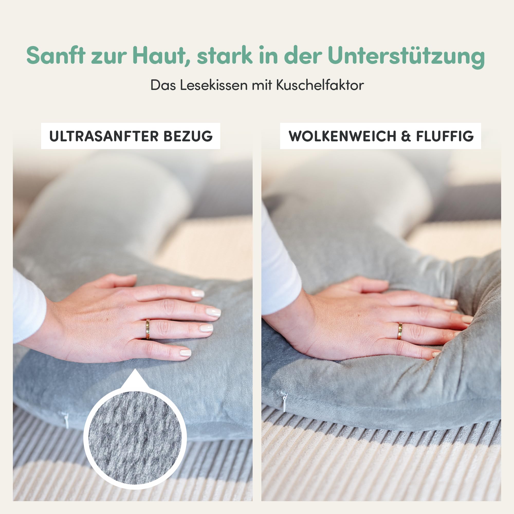 Lesekissen für Bett und Sofa - Rückenkissen - Komfortkissen Erwachsene - Reading Pillow - Zweiteilig, Flexibel einsetzbar zum Lesen, Entspannen oder als Schlafkissen (Grau)