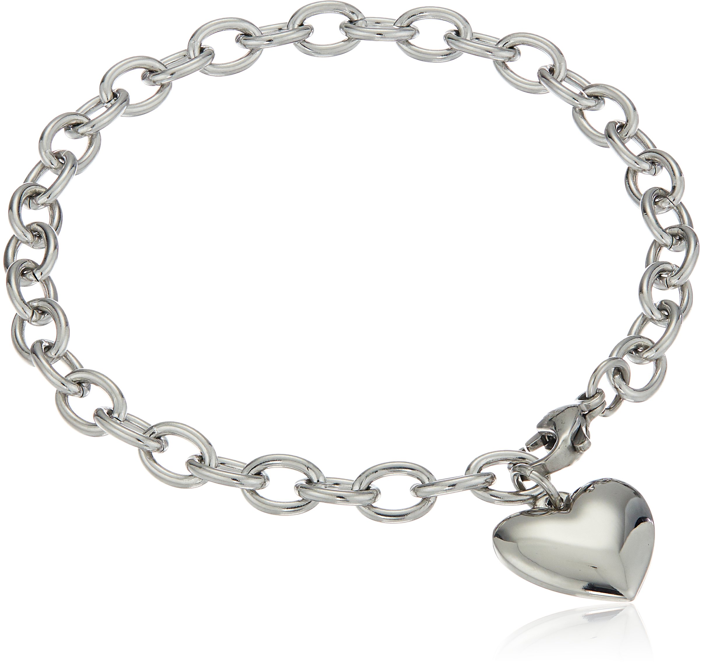 ELYA JewelryWomens Stainless Steel Polished Heart Charm Bracelet, 7.5-Inch, Color White