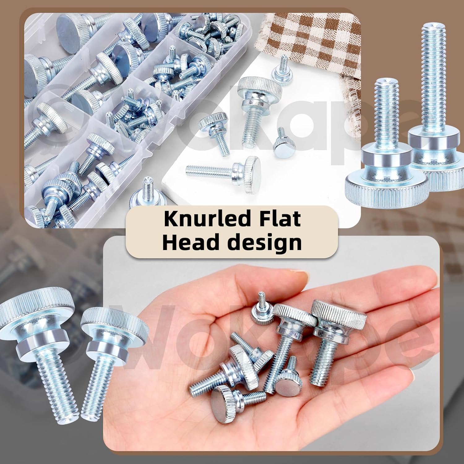 65Pcs Knurled Thumb Screw Assortment Kit, M3 M4 M5 M6 M8 Zinc Plated Carbon Steel Knurled Thumbscrew Flat Knurled Head Fully Threaded Bolts Fastener
