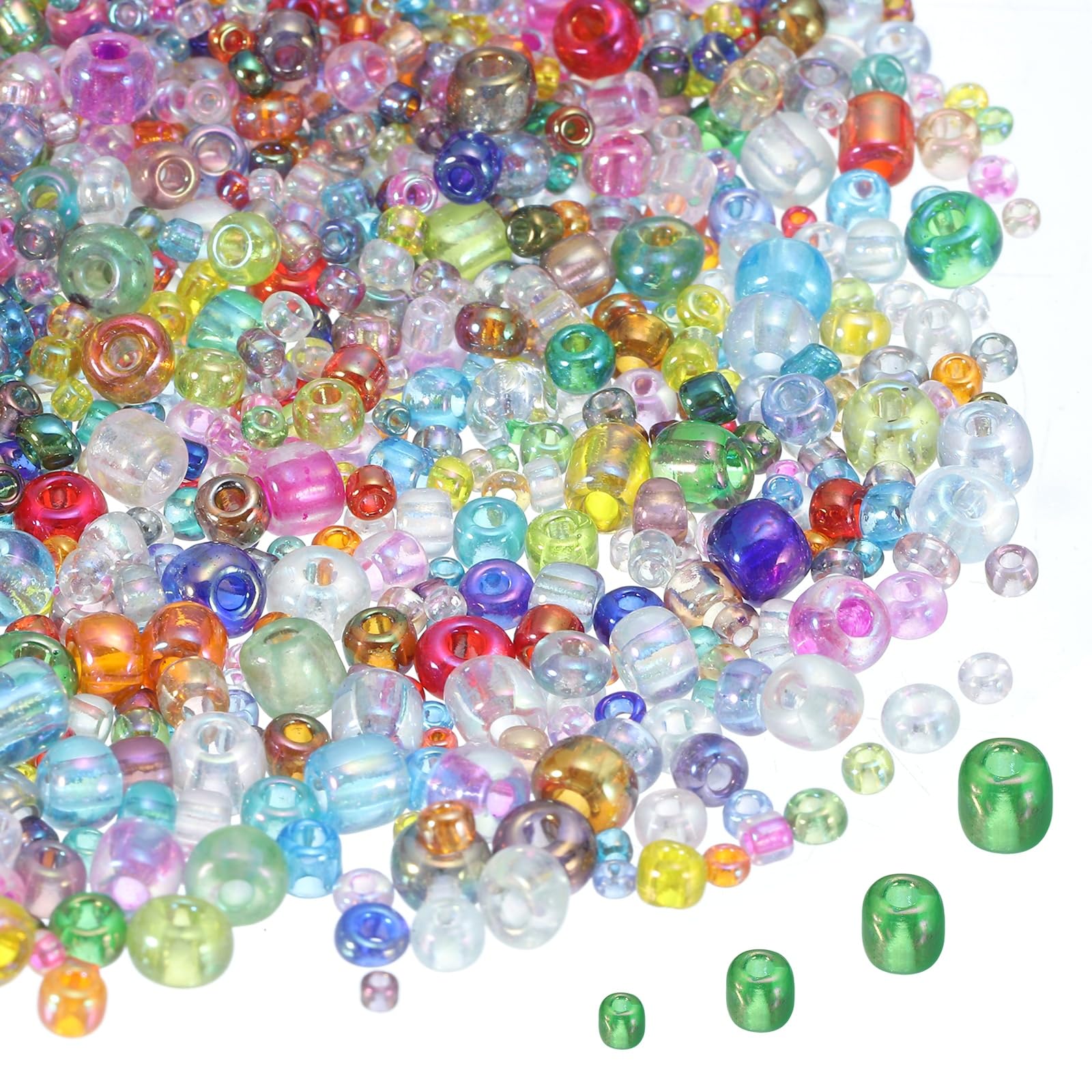 sourcing map 5888pcs Iridescent Glass Seed Beads 1.5/2/3/4mm Acrylic Round Bugle Beads for DIY Jewelry Craft Plants Making Fabric Felt Ornaments, Colorful โ image 1