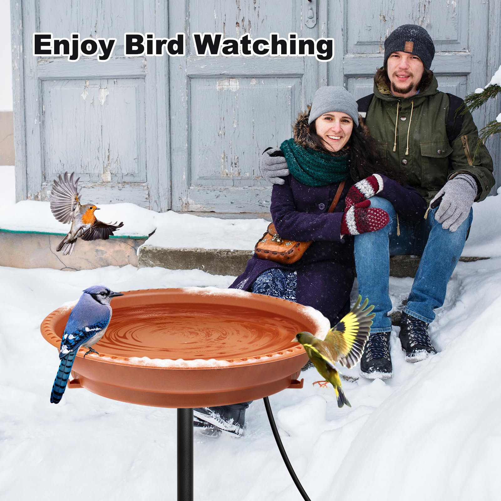BIRD WISH Beheizte Vogeltränke, stabiler 5-Zinken-Metallsockel, Thermostat-Kontrolle, Wetterbeständigkeit, alle Jahreszeiten erhältlich, 75 W, beheizte Vogeltränke für den Außenbereich, für Winter