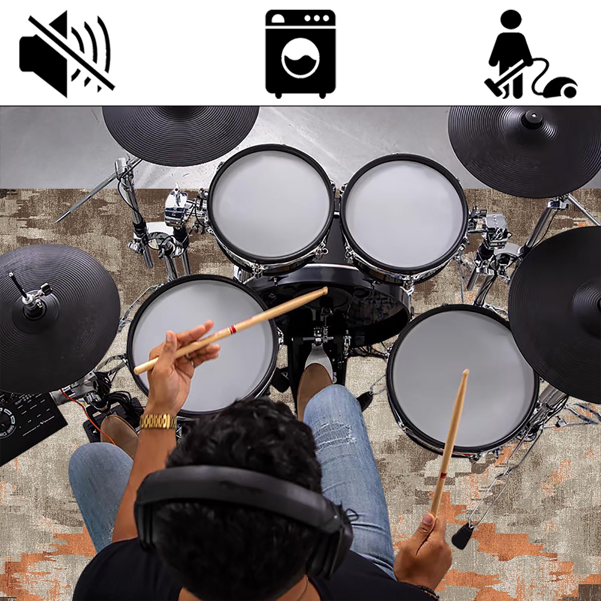 Tappeto a Tamburo Elettroniche Tappetino per Batteria 300 x 200 cm | Antiscivolo, Tappeto per Percussioni, Tappeti per Batterie Elettroniche Rullante Acustica Snare Drum Grancassa Strumenti