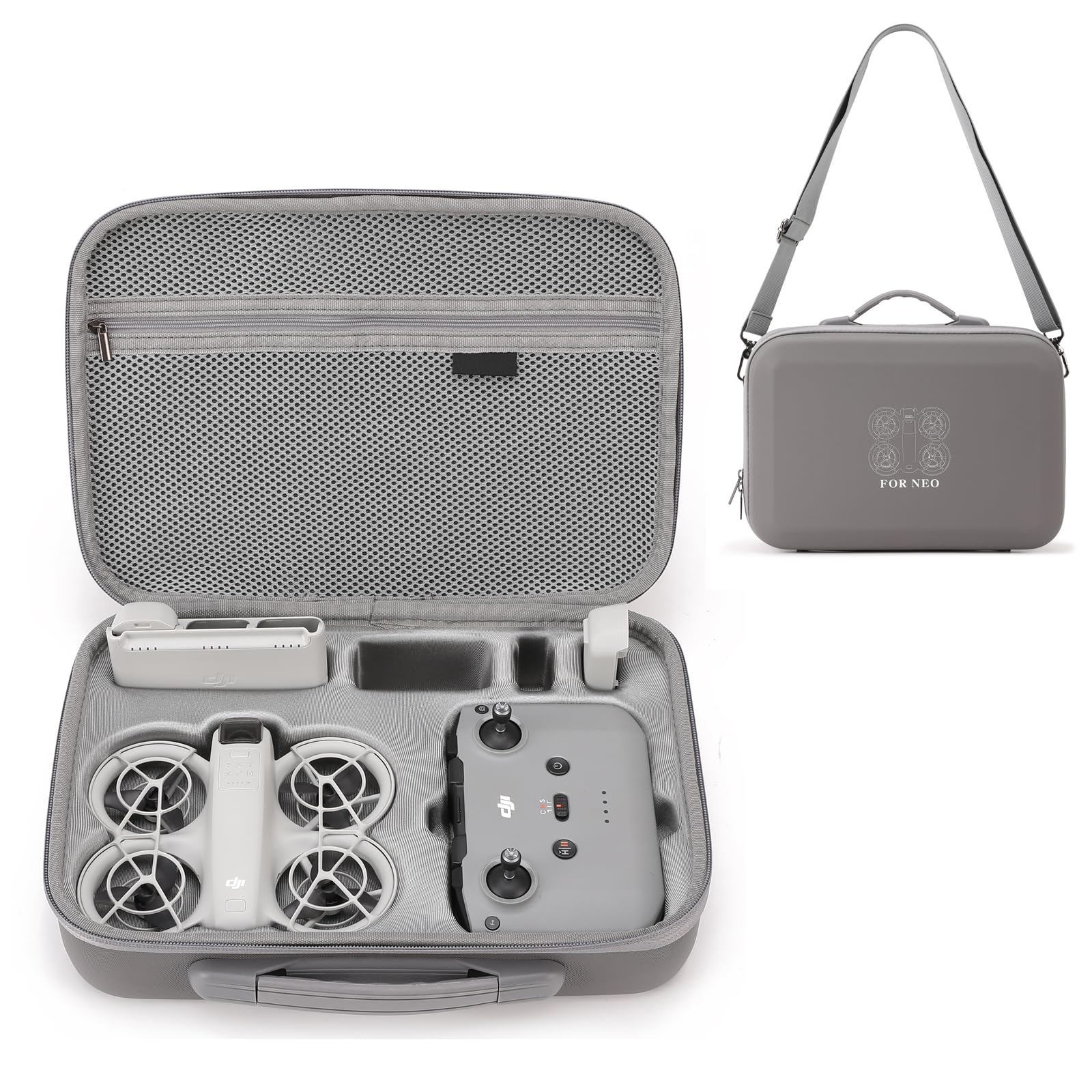 DJI Fly More Combo per Neo Case Custodia protettiva per DJI Neo RC-N3 e 6 batterie drone accessori portatile in PU con tracolla, grigio