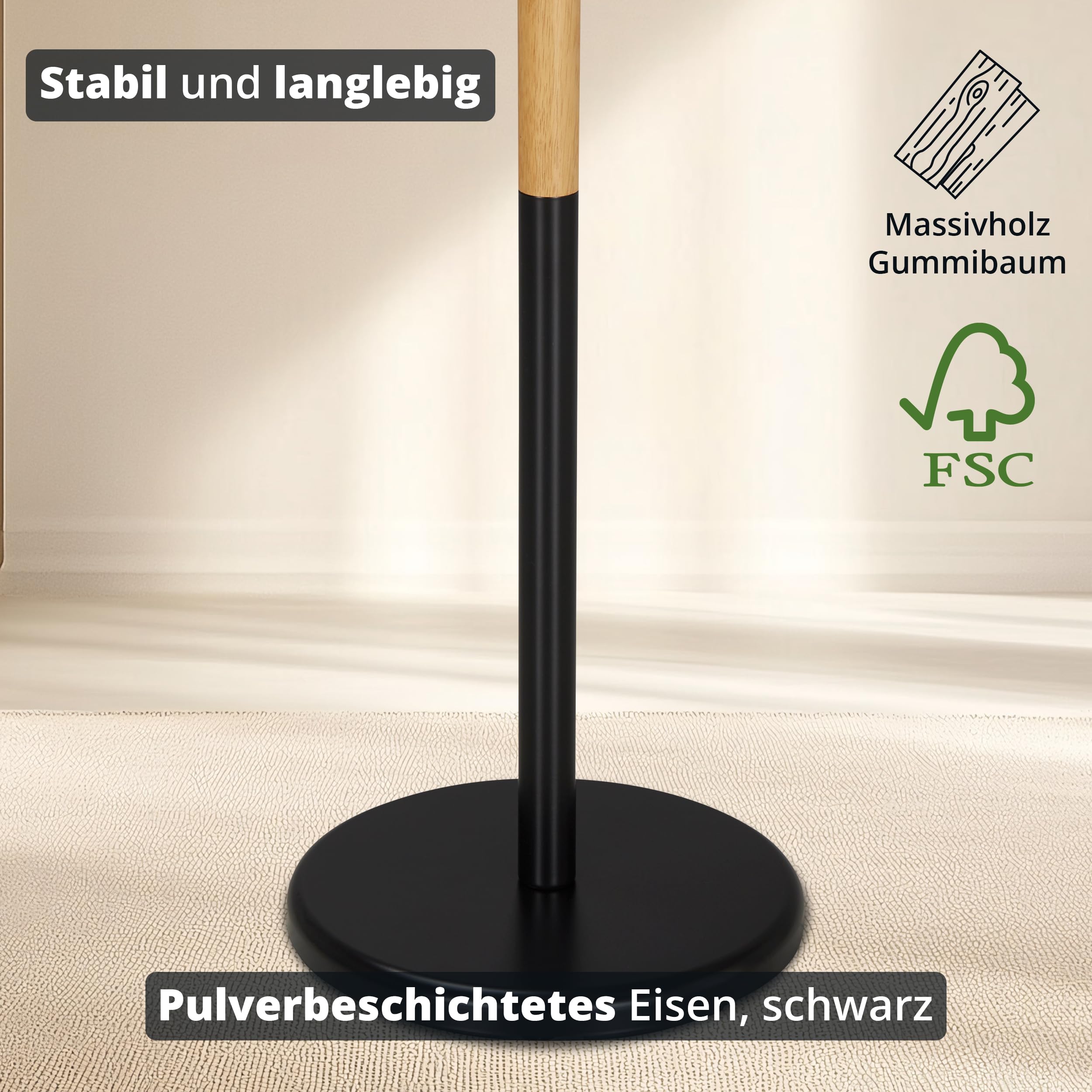 KHG Herrendiener aus Metall schwarz verchromt sowie Gummibaum-Echtholz