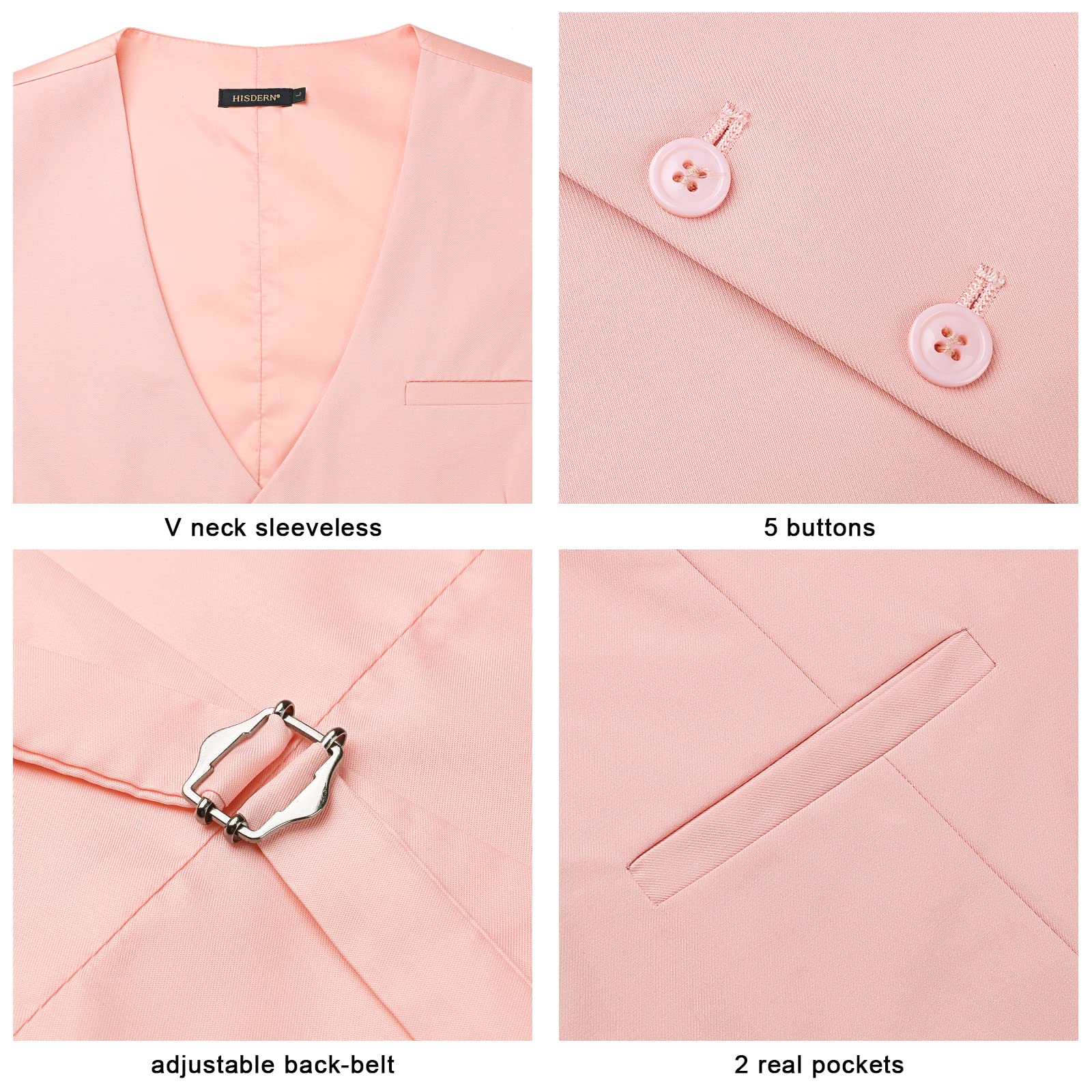 HISDERN Chaleco para Hombre Chalecos de vestir de Hombres Color Solido Chaleco de Algodón para Formal Fiesta de Boda,Z1 - Rosa, L
