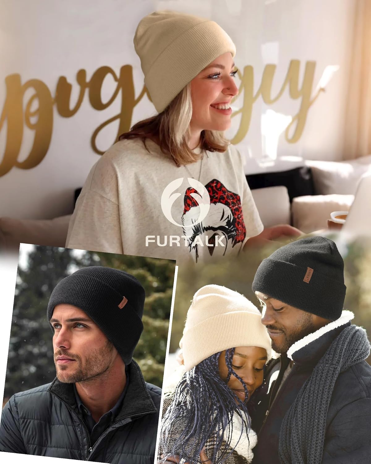 FURTALK 2 Pack Satin Lined Beanie for Men Women Acrylic Winter Hats Warm Silky Skull Cap - Image 4