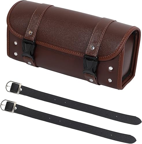 X AUTOHAUX Bolsa de herramientas para motocicleta, bolsa de equipaje de ciclismo, impermeable, piel sintética, cuadrada, marrón, 11.81 x 5.12