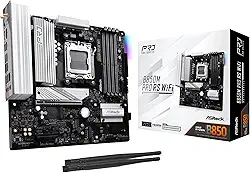ASRock AMD B850M Pro RS WiFi 6E Soquete AM5 Ryzen 9000, 8000 e 7000 Séries DDR5 B850 até 8000+ (OC) MHz 256GB Micro ATX Placa-mãe M.2 SATA3 6.0 Gb/s PCIe 5.0 Realtek 2.5G LAN BIOS Flashback