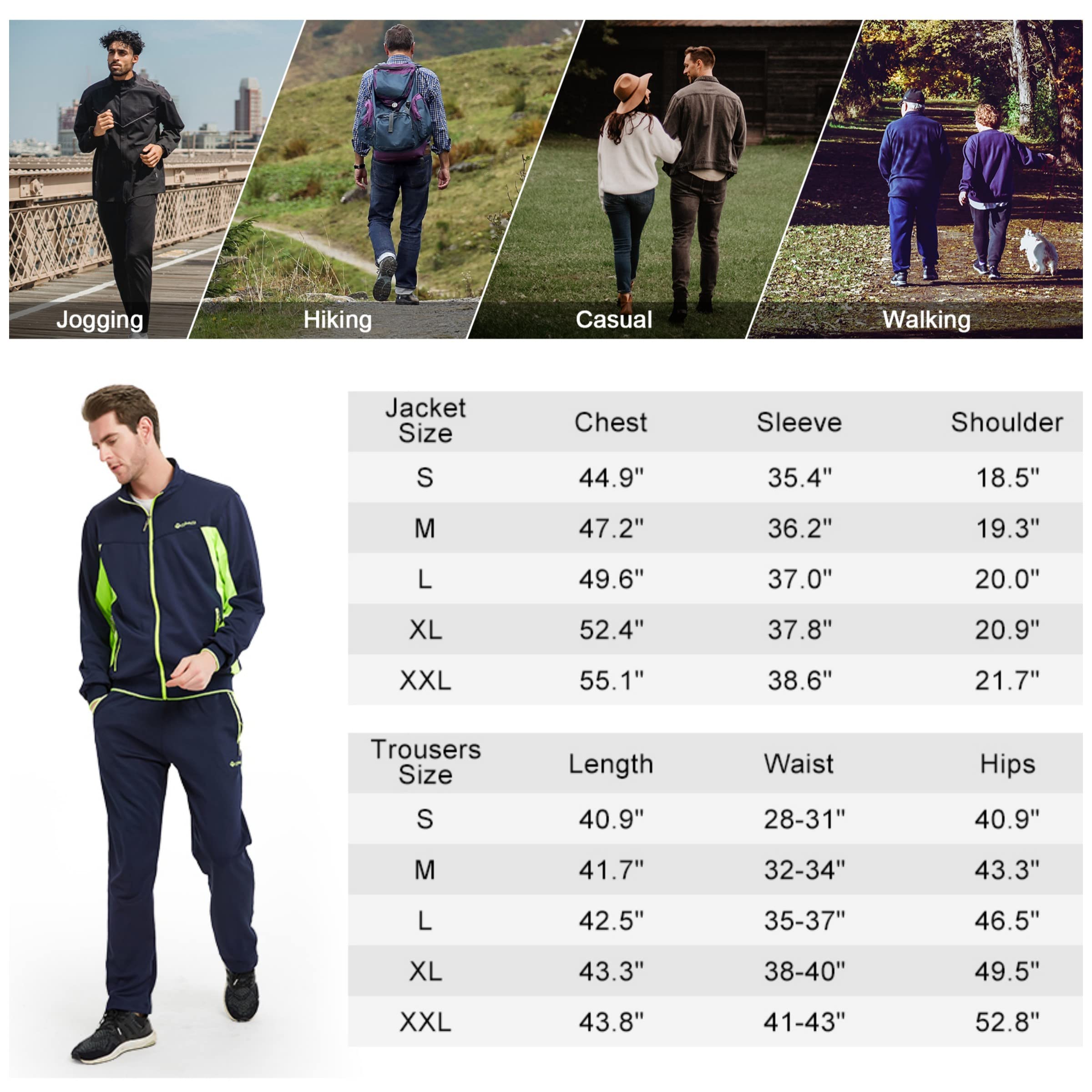 Rdruko Conjuntos de chándal para hombre, chaqueta deportiva con cremallera completa, casual, con cordón elástico, 2 piezas con bolsillos con cremallera