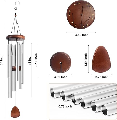 Vista 193 de Campanillas de viento grandes de aluminio de 37 pulgadas para crear un ambiente zen, adecuadas para exteriores, con atrapador de viento, adecuadas