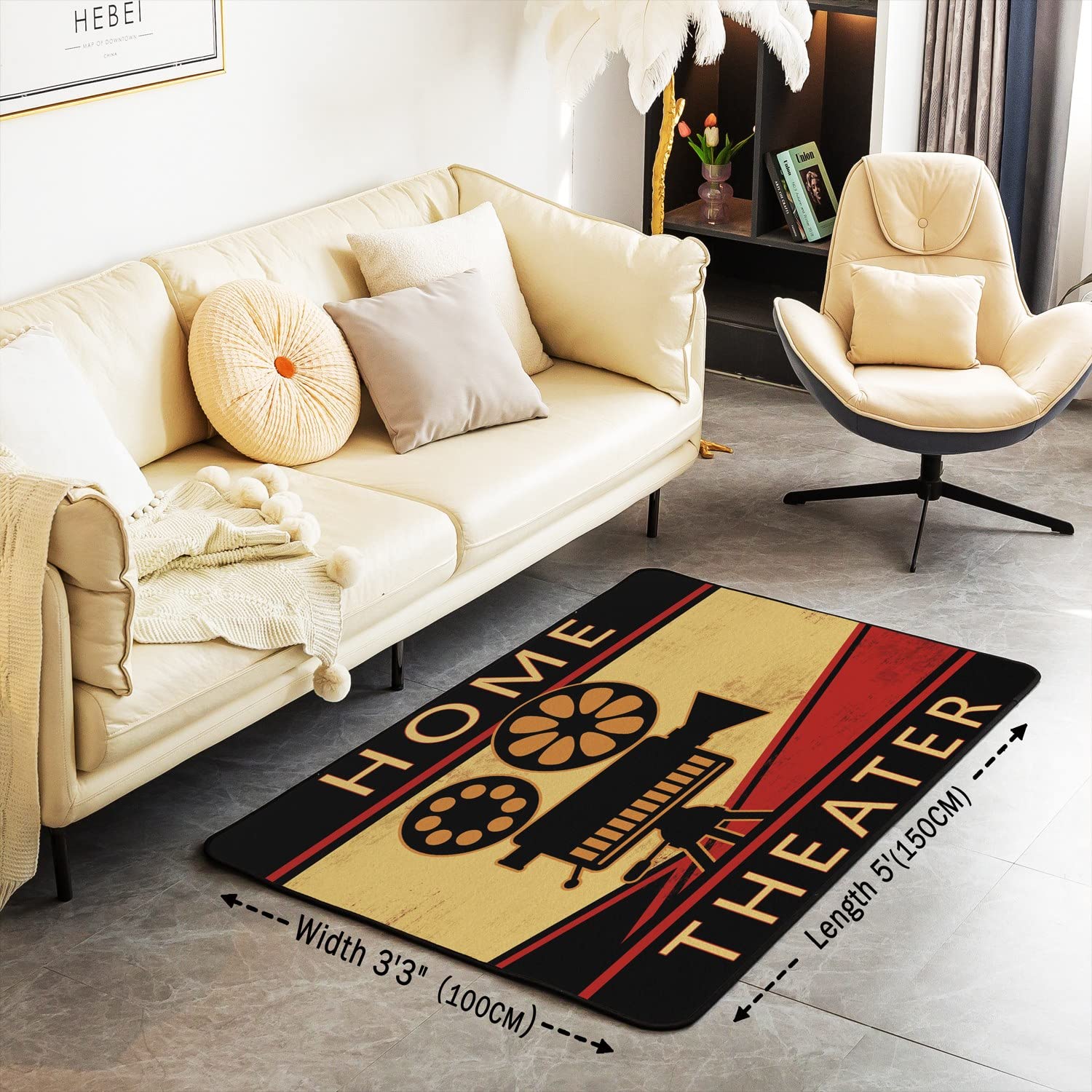 Loussiesd Domowy dywan dekoracyjny do kina, plakat kinowy mata podłogowa do kreskówki kino Vidicon dywany do salonu antypoślizgowe staromodne wystrój domu dywanik 100 x 150 cm