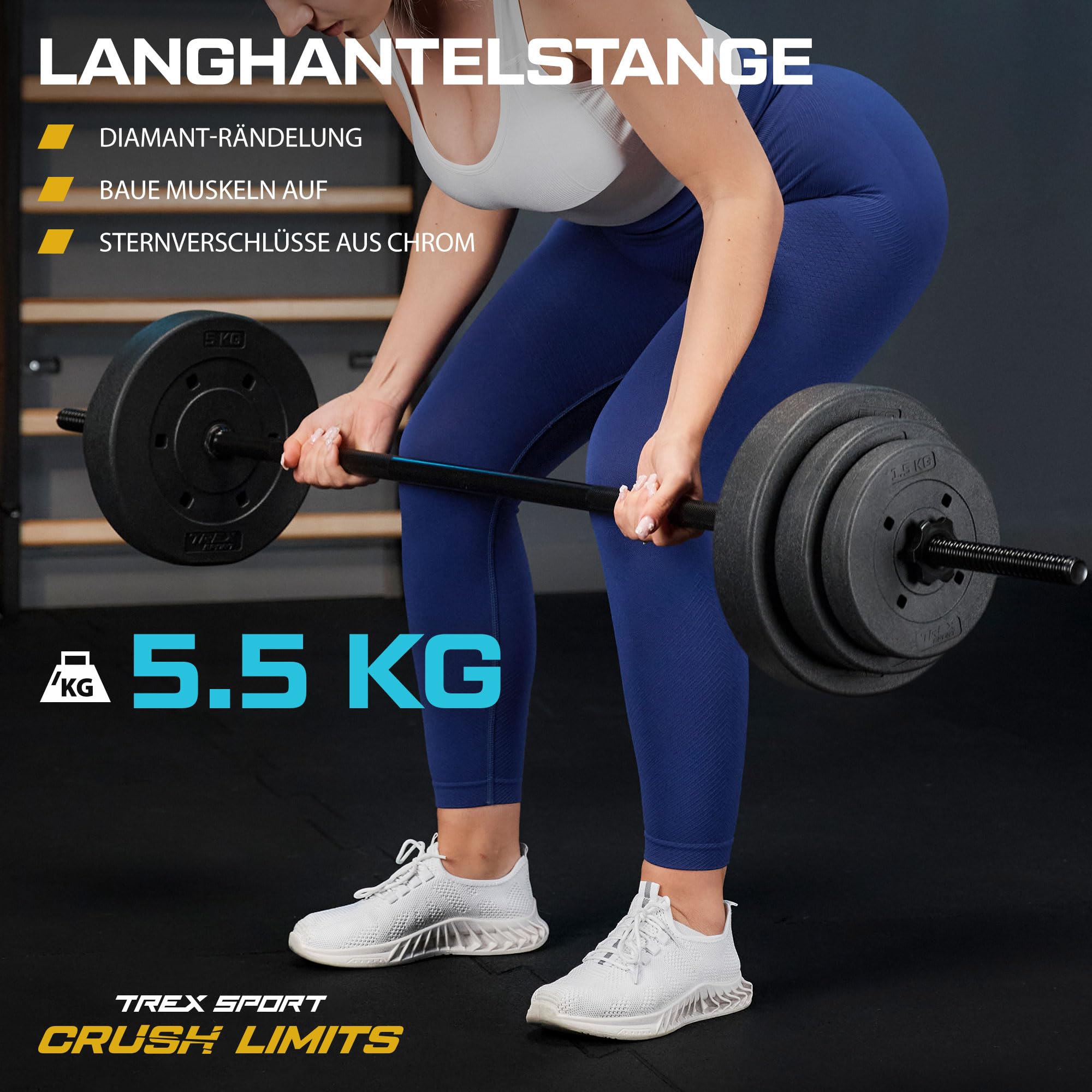 TREX SPORT Langhantelstange 120 cm & 150 cm Hantelstange bis 100 kg 25 mm | Stahl Hantelstange für Krafttraining, Rutschfeste Griffe, Sternverschlüsse