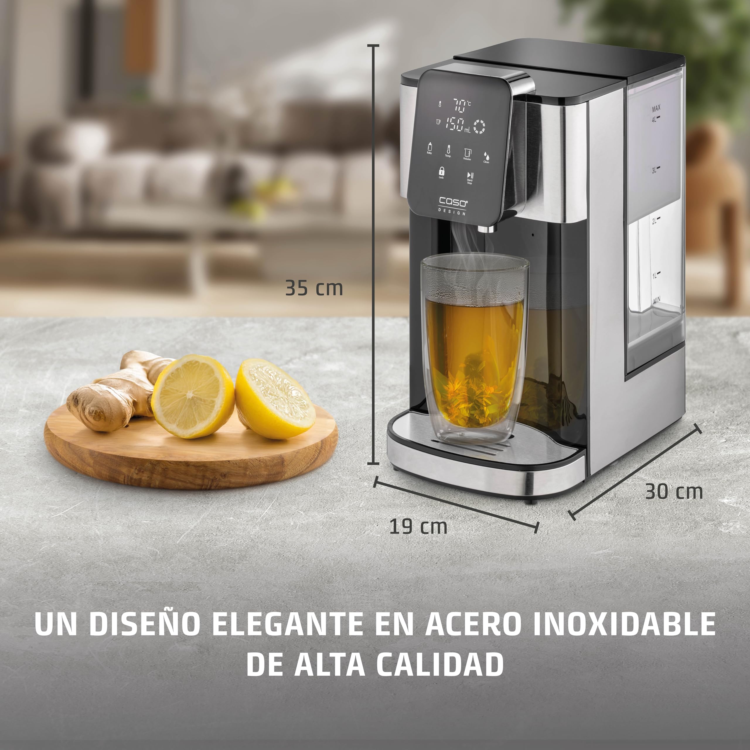 Caso HW 1660 - dispensador de Agua Caliente 4L - hervidor de Agua electrico - Agua Caliente en Segundos - Temperatura 40°C a 100°C - 7 cantidades de Salida - Filtro Antical y Anti Impurezas